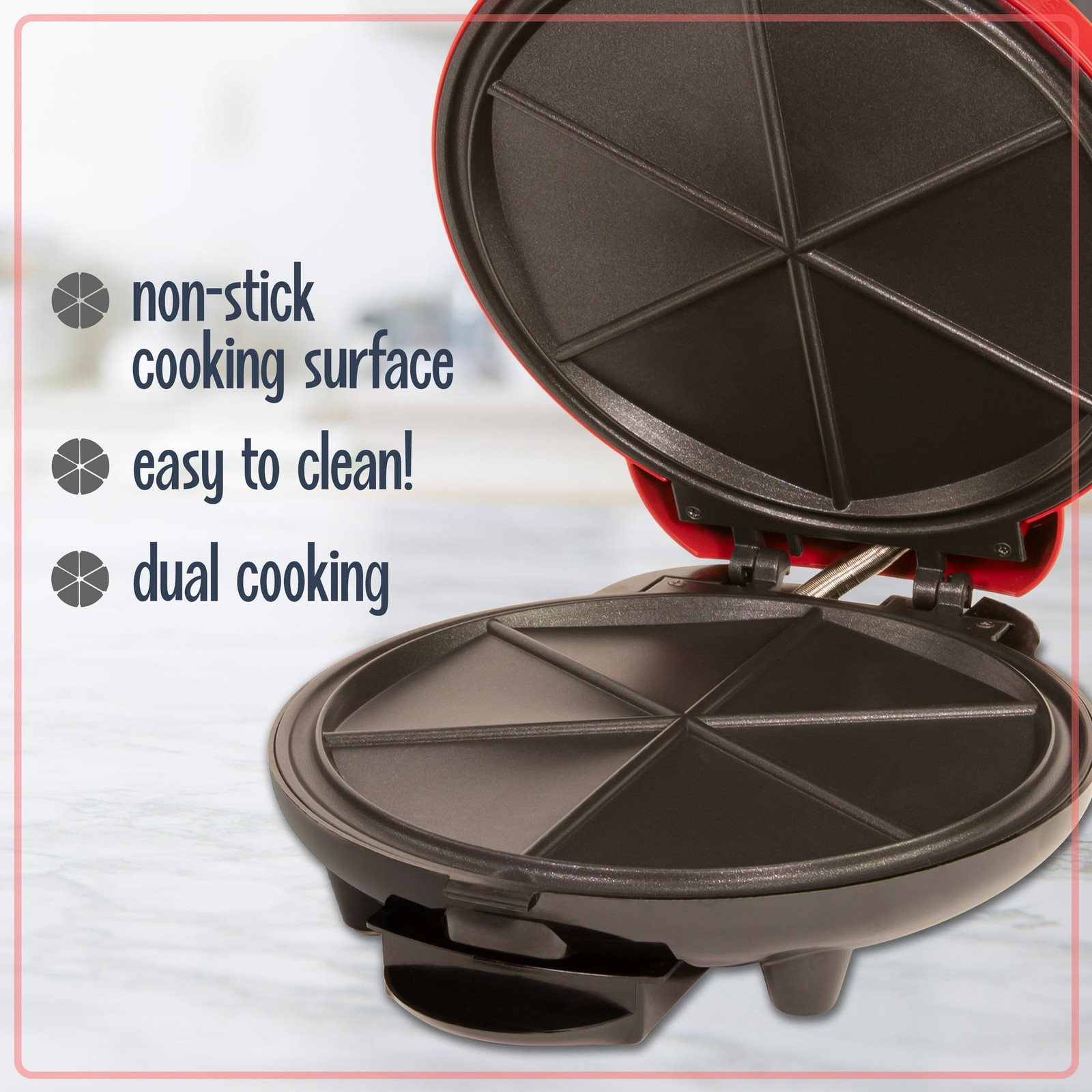 6-Wedge Electric Quesadilla Maker with Removable Tray and Extra Stuffing Latch..