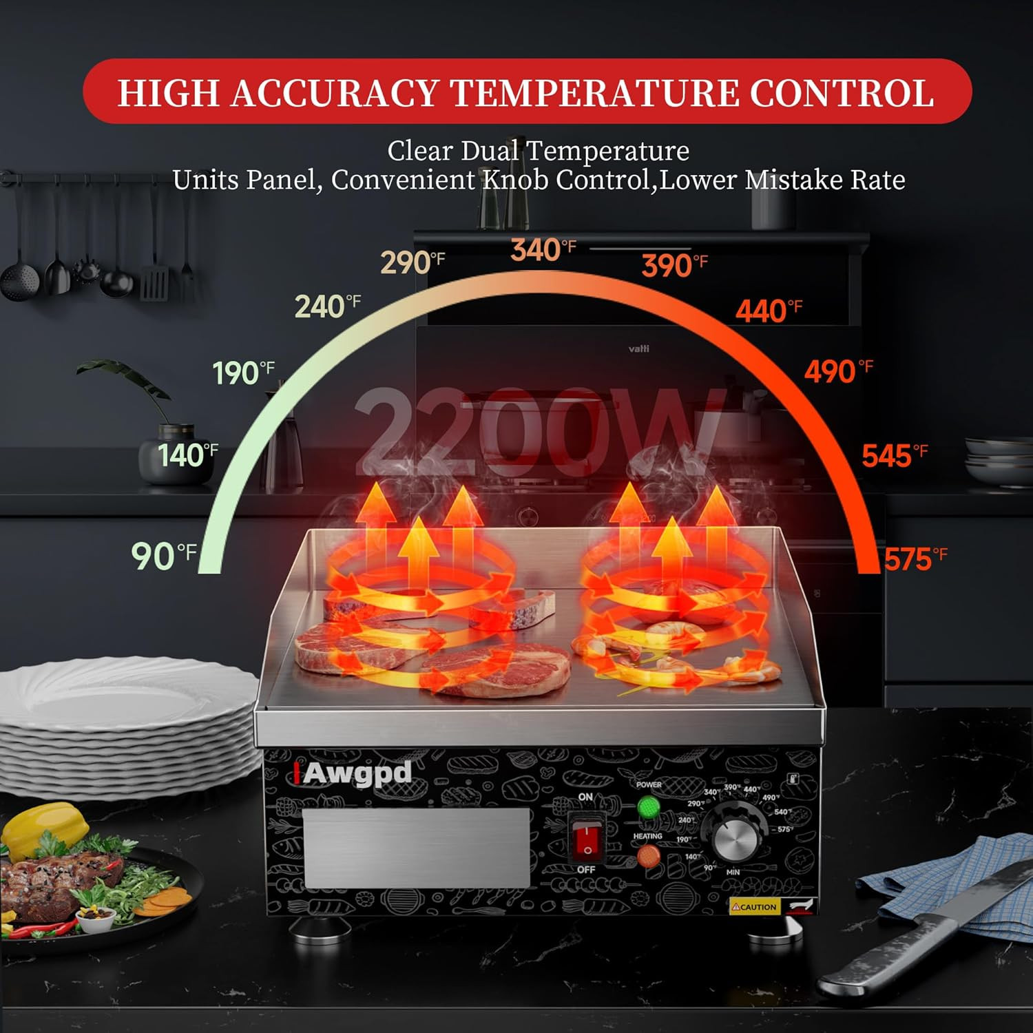 14″ Commercial Electric Griddle,Electric Countertop Flat Top Griddle,110V 1800W