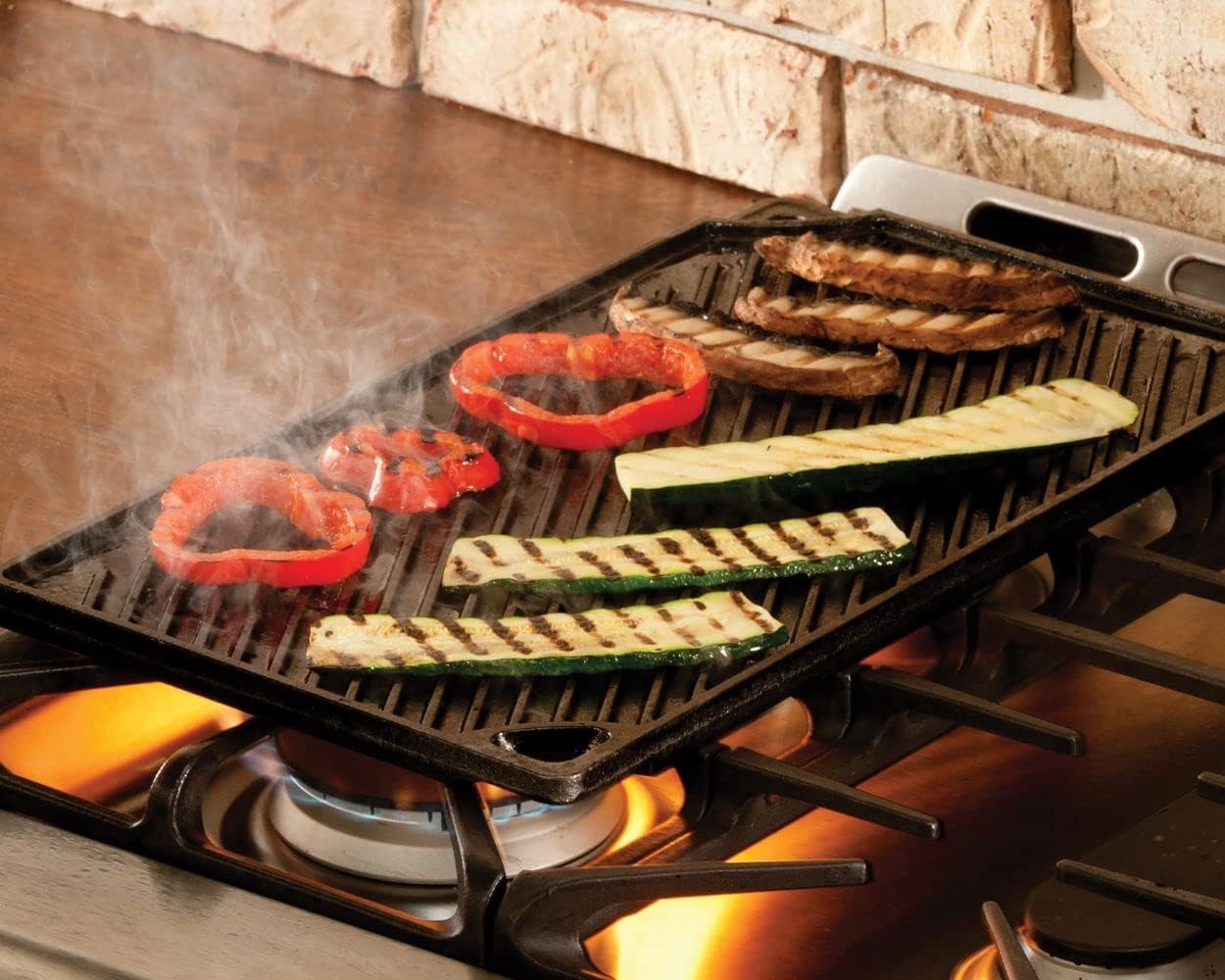 Double Play Reversible Cast Iron Grill/Griddle – Dual-Sided with Double Burner