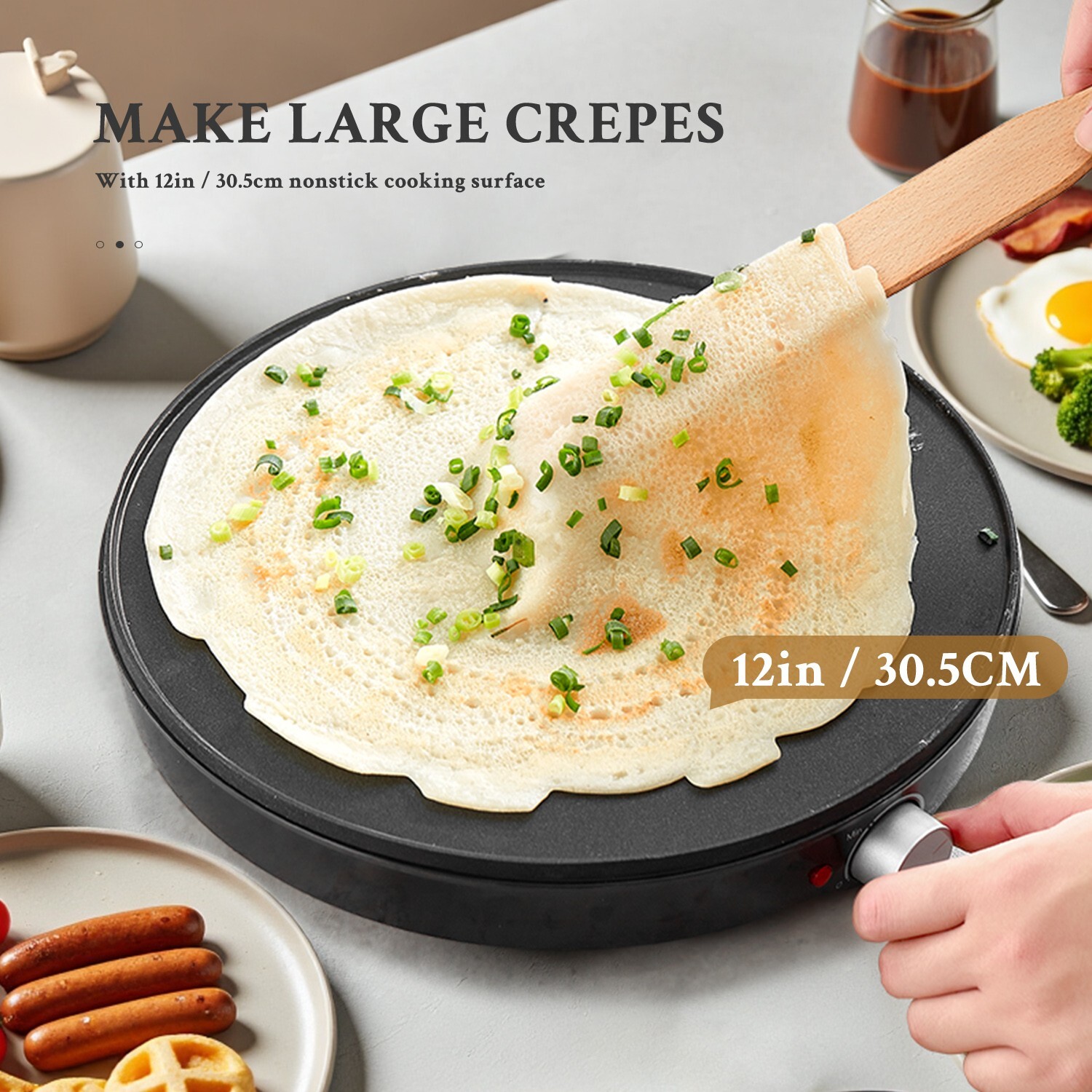 12″ Electric Crepe Maker, Nonstick Griddle, Precise Temp Control, Black