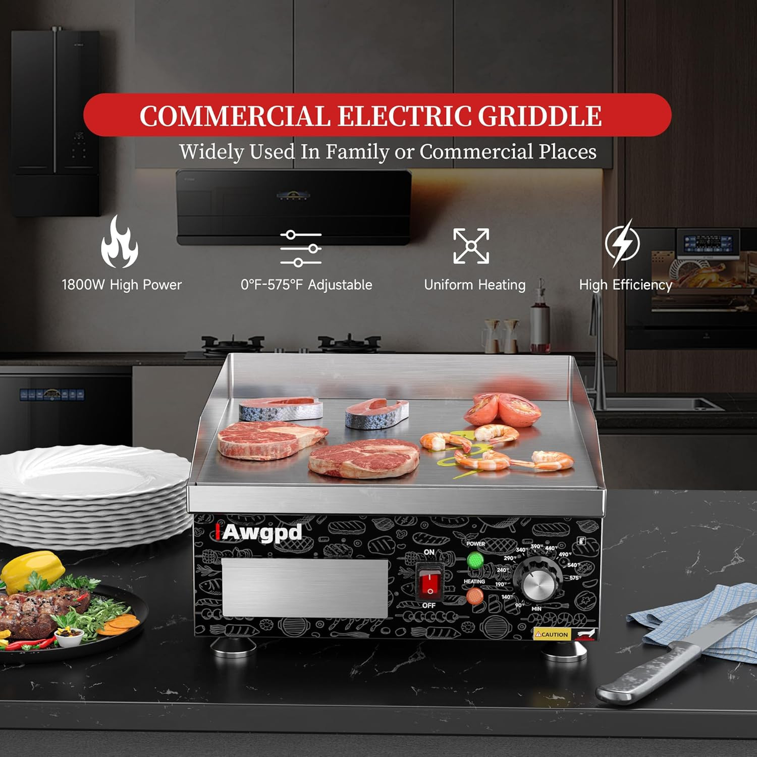 14″ Commercial Electric Griddle,Electric Countertop Flat Top Griddle,110V 1800W