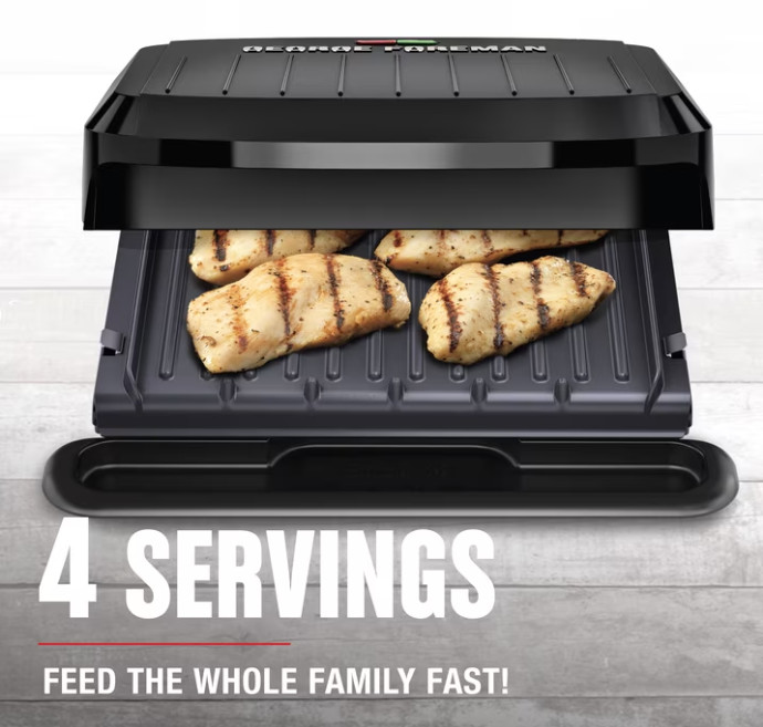 George Foreman 4-Serving Electric Grill & Panini Press, Easy-Clean Nonstick Plat