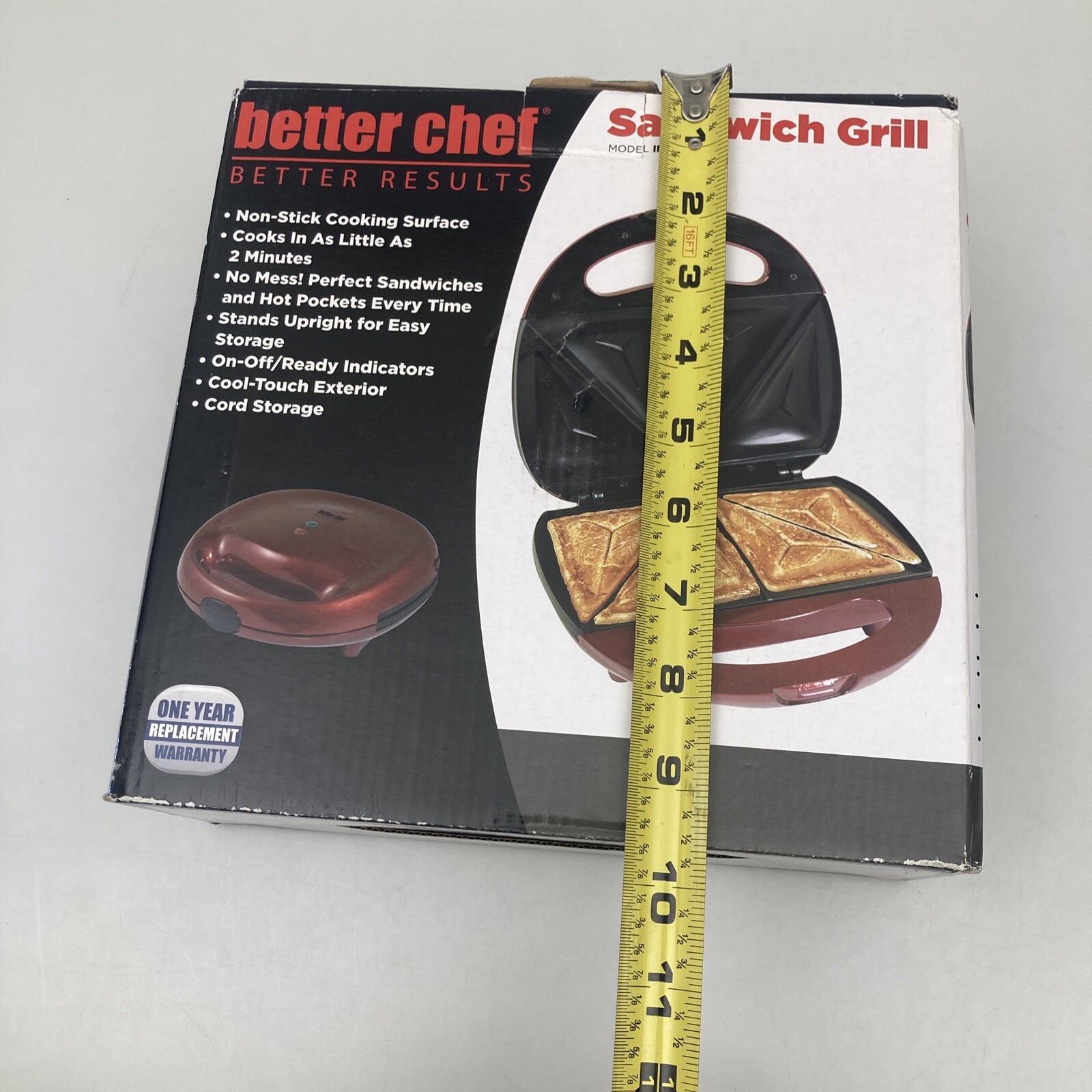 Better Chef Non Stick Cooking Surface Hot Sandwich Grill Model IM-288R Red NIB