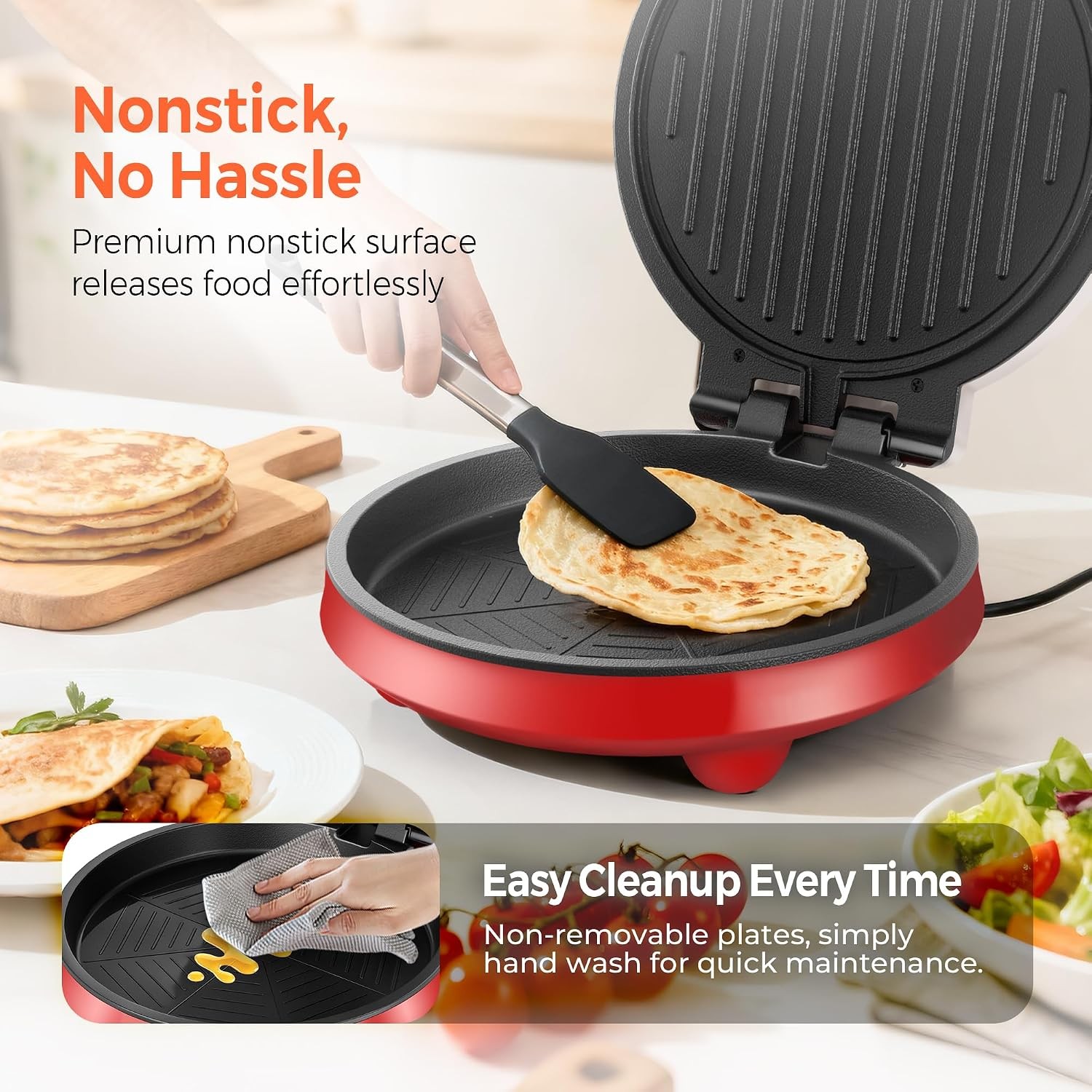 3-in-1 Electric Griddle & Sandwich Maker 8″ Nonstick Round Griddle & Panini