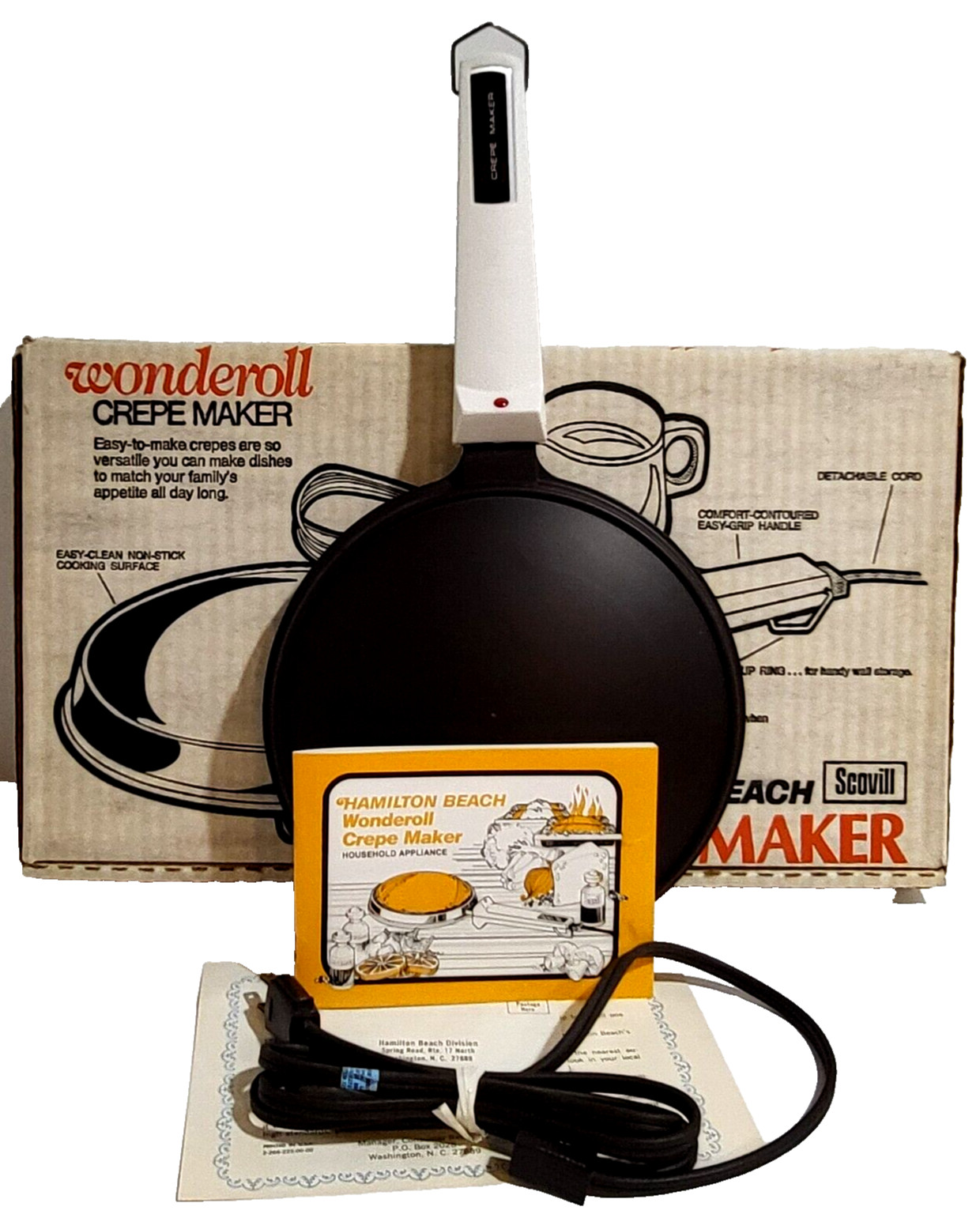 Vtg French Crepe Maker Electric Non Stick Hamilton Beach Wonderoll Scovill New