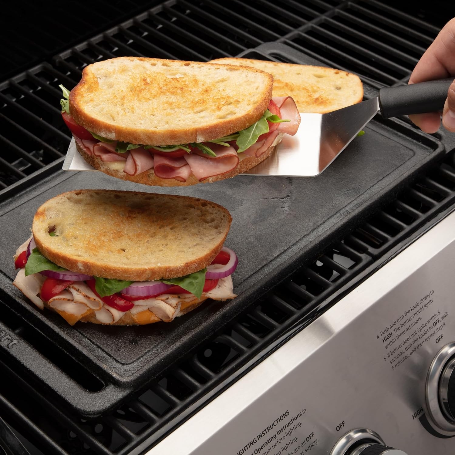 Reversible Cast Iron Grill/Griddle Plate, 15.75” x 9” Pre-Seasoned Cooking