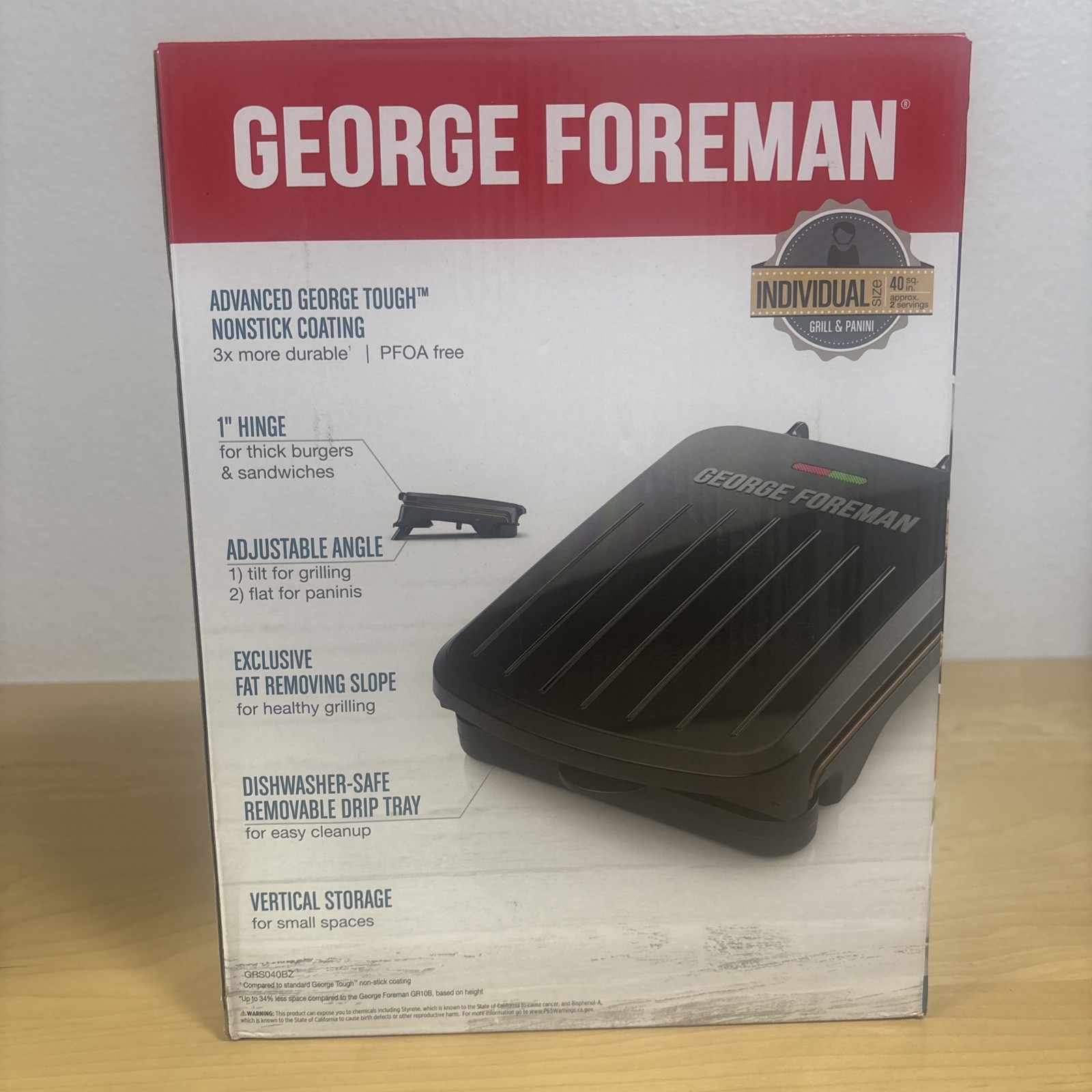 George Foreman GRS040 Electric Indoor Grill Panini Press 2-Serving Classic Plate