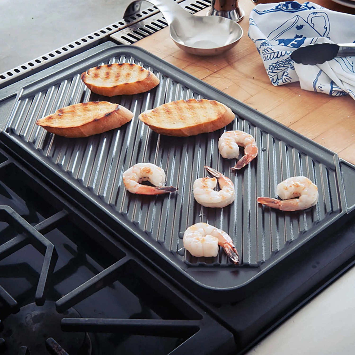 All American Reversible Grill Griddle Pan, Double Burner Nonstick Heats Rapidly