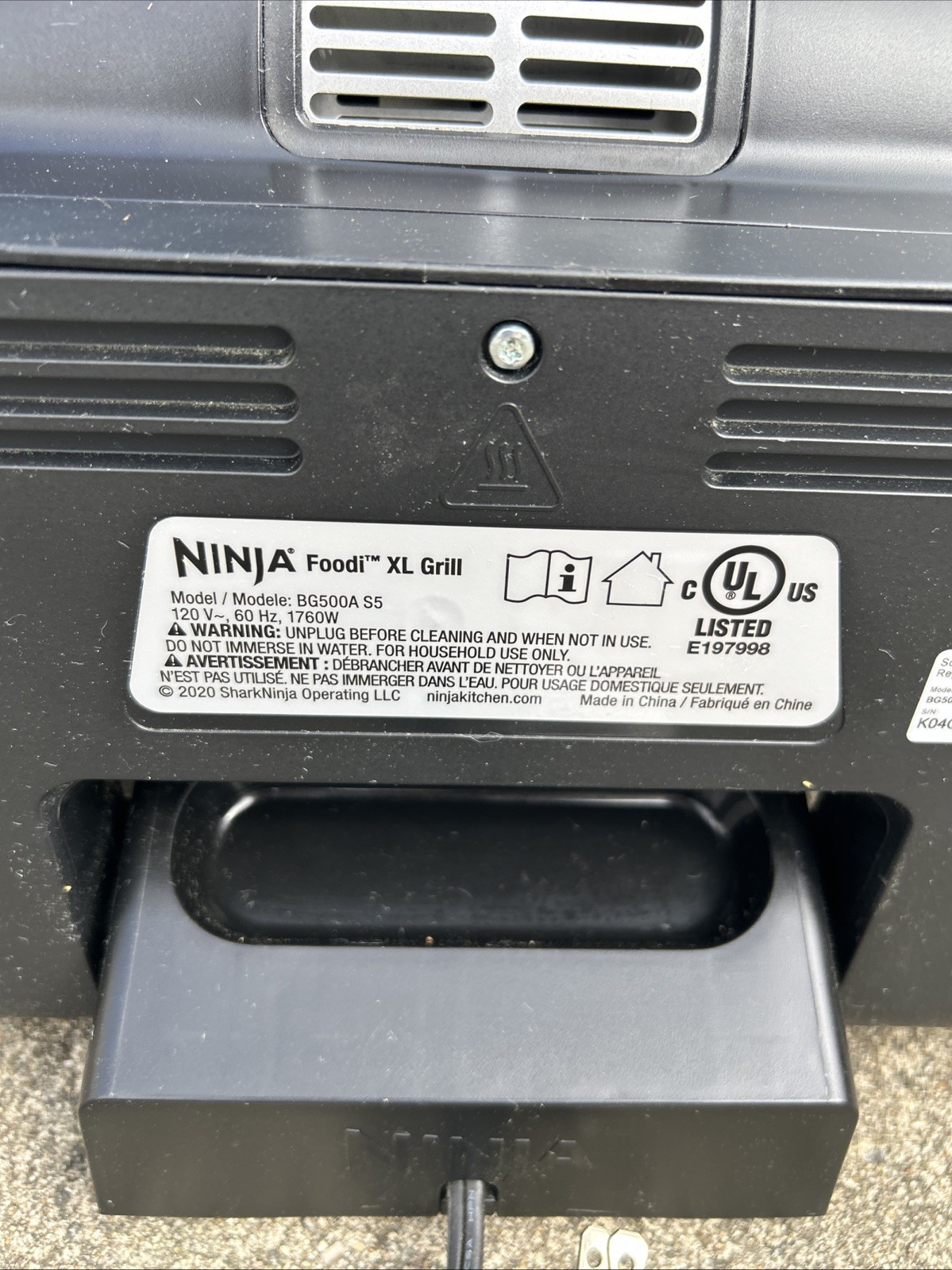 Ninja Foodi XL Grill Model BG500A 5-in-1 Indoor Grill Air Fryer