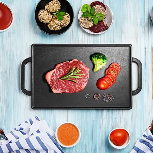 Cast Iron Reversible Grill Griddle, Double Sided for Gas Grills and Stove Tops