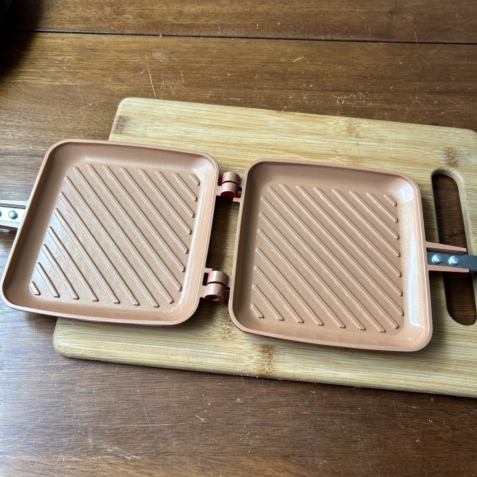 Red Copper Flipwich Non-Stick Stovetop Campfire Grill Sandwich and Panini Maker