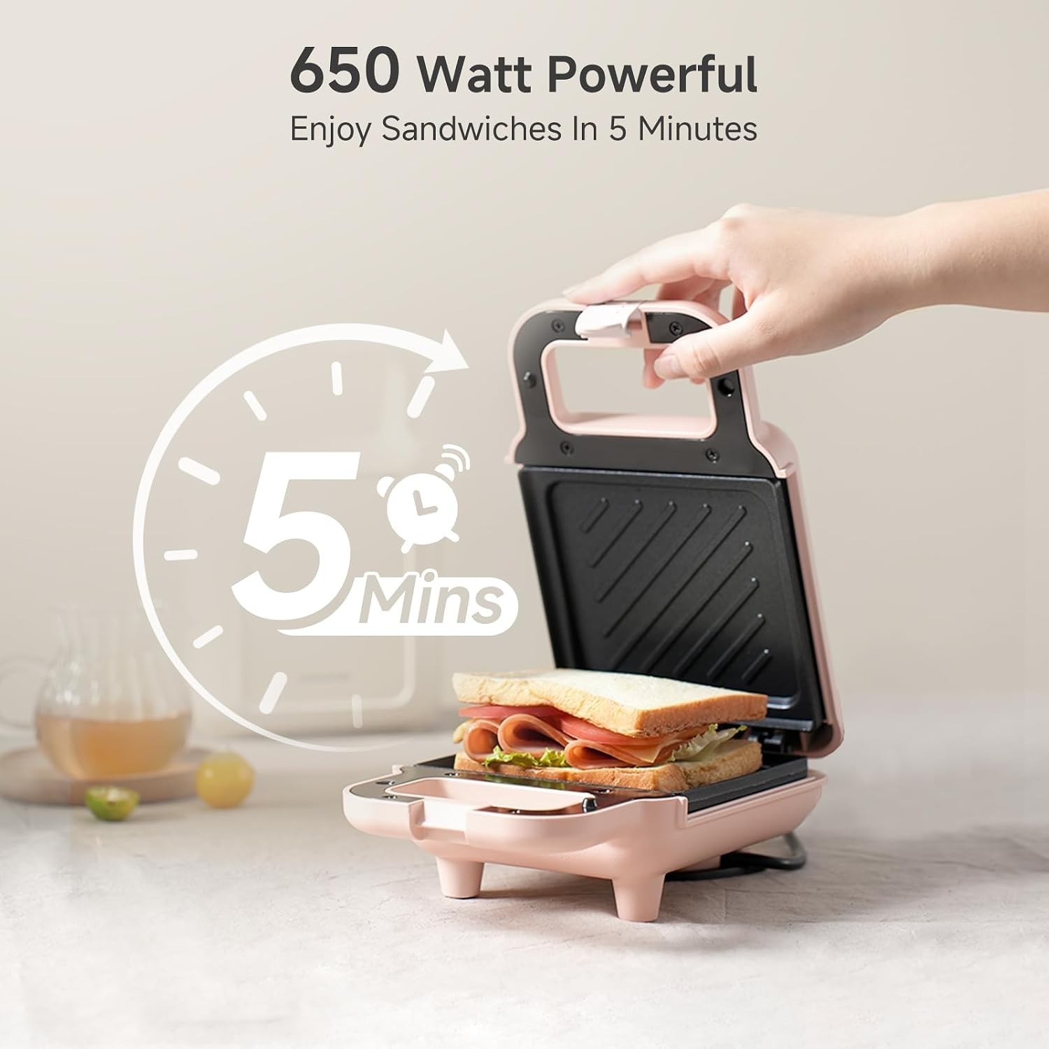 Sandwich Maker, 650W, Panini Waffle Breakfast Bread Crepe, Portable Household