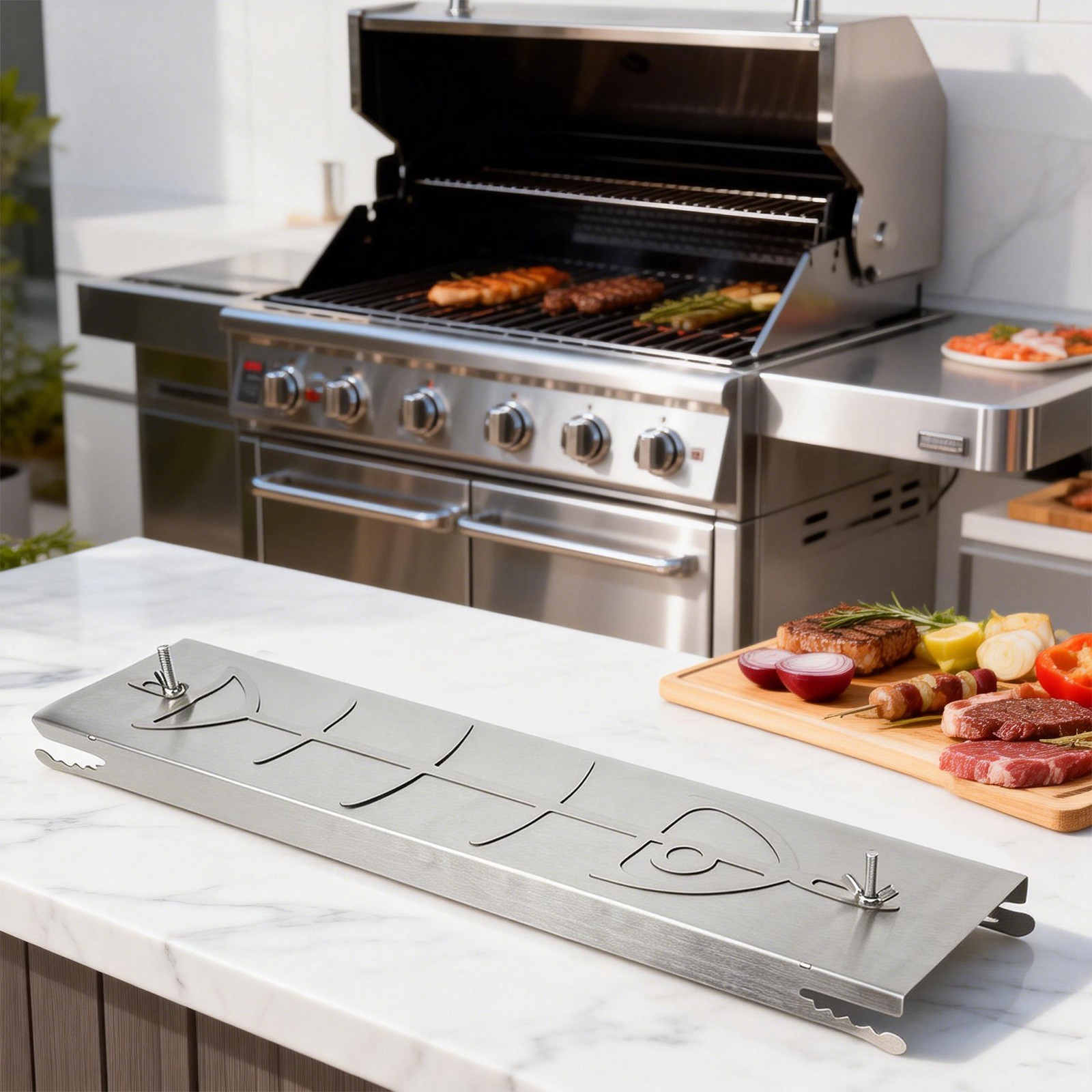 Salmon Holder for Kettle Barbecues Stainless Steel 52×11 5×3 cm Rotating Design