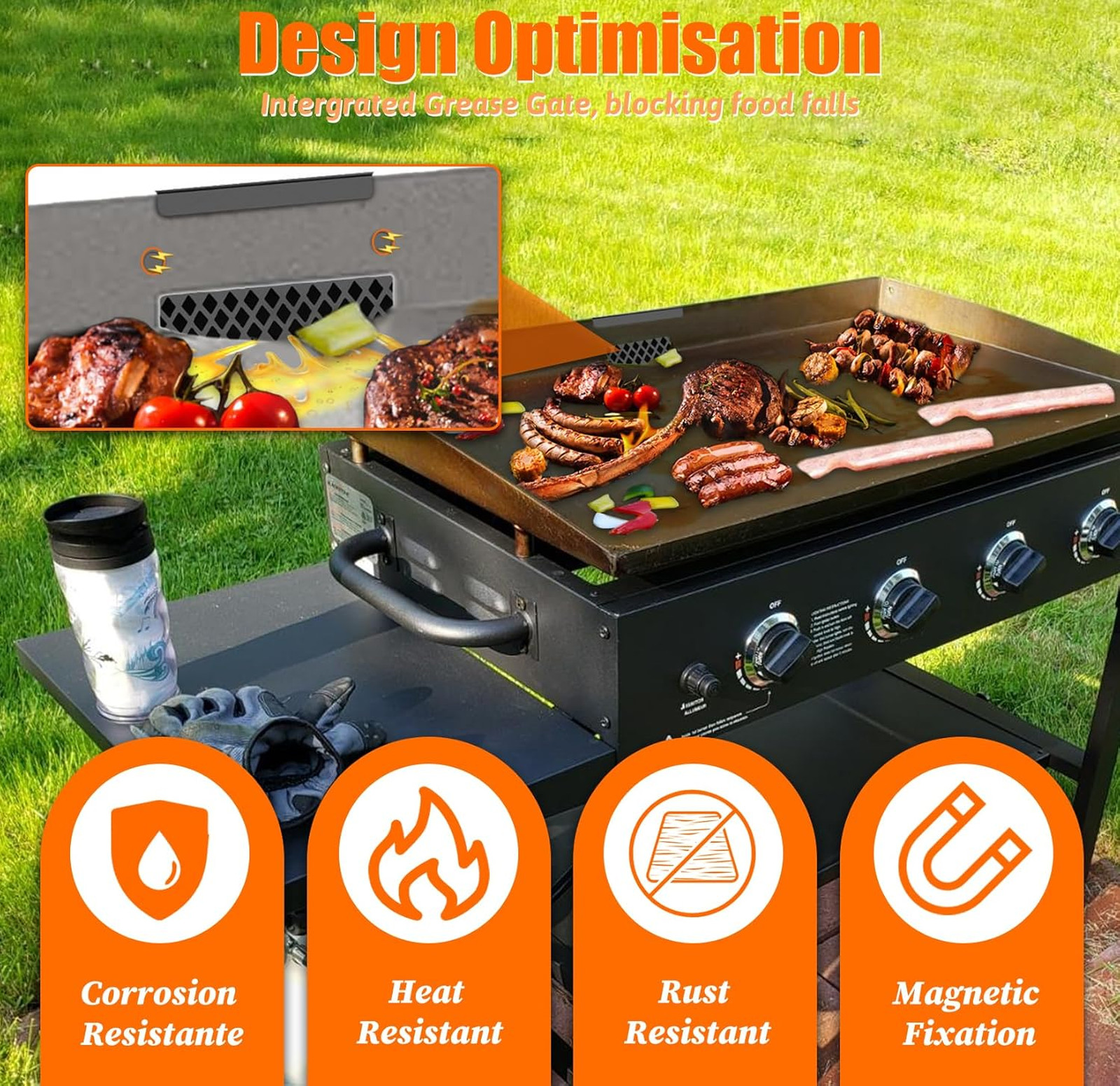 Rear Grease Drainage System for Blackstone Grills, 1.8L Drip Grease Bucket Kit