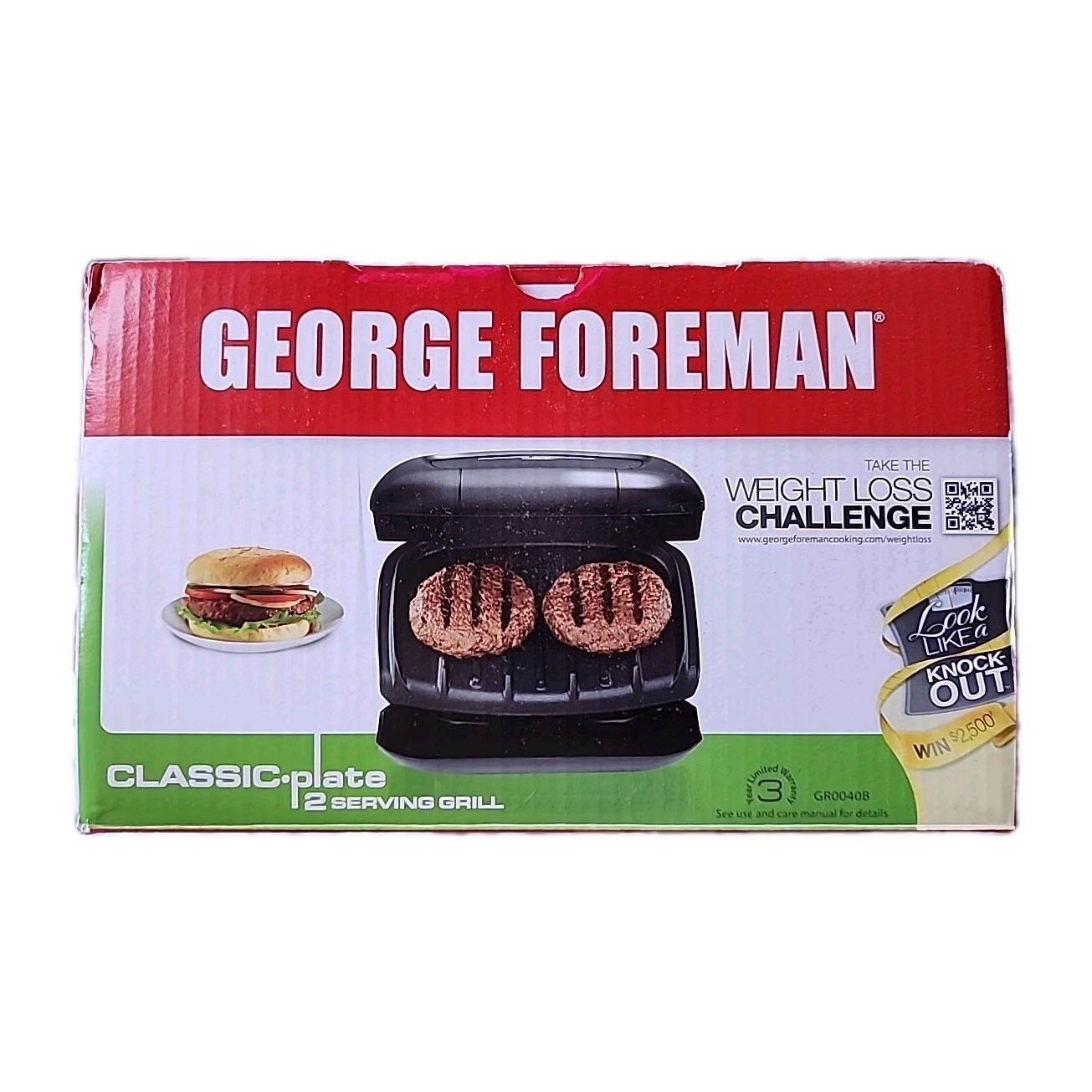 George Foreman 2 Serving Classic Electric Indoor Grill Excellent for Weight Loss