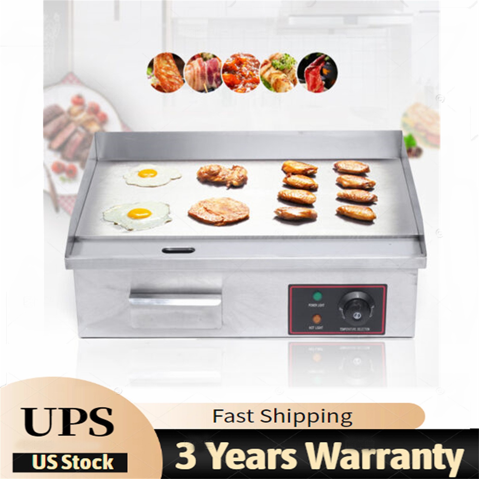 22″ 3000W Commercial Electric Griddle Flat Top Grill Hot Plate BBQ Countertop.