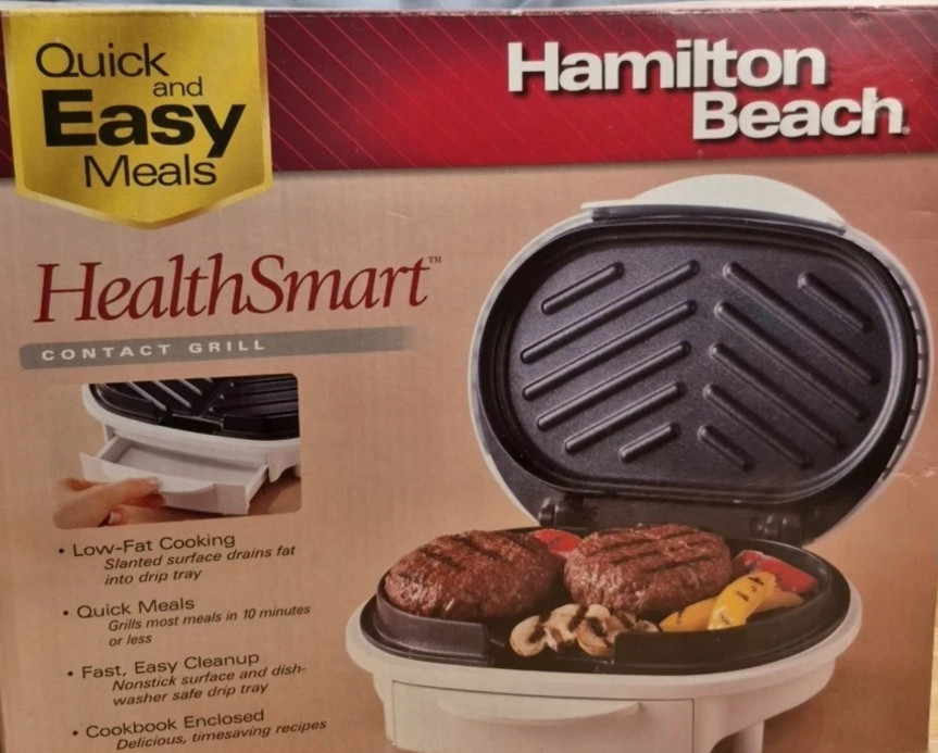 Hamilton Beach Health Smart Model #25219 Contact Grill w Drip Tray & Recipes