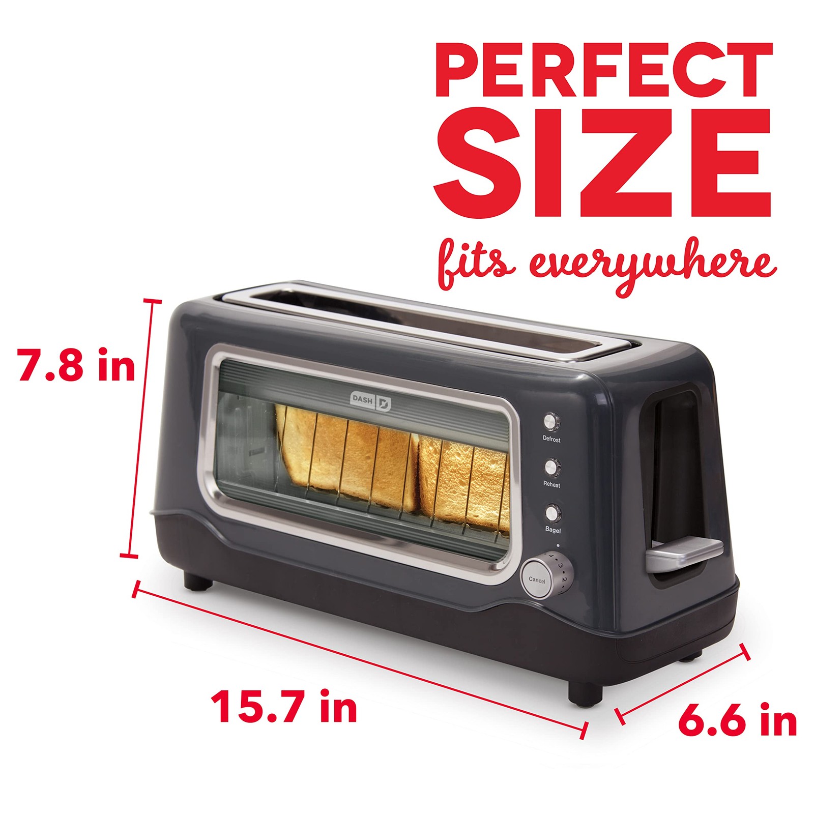 DASH Clear View Toaster: Extra Wide Slot Toaster with See 2 Slice, Gray