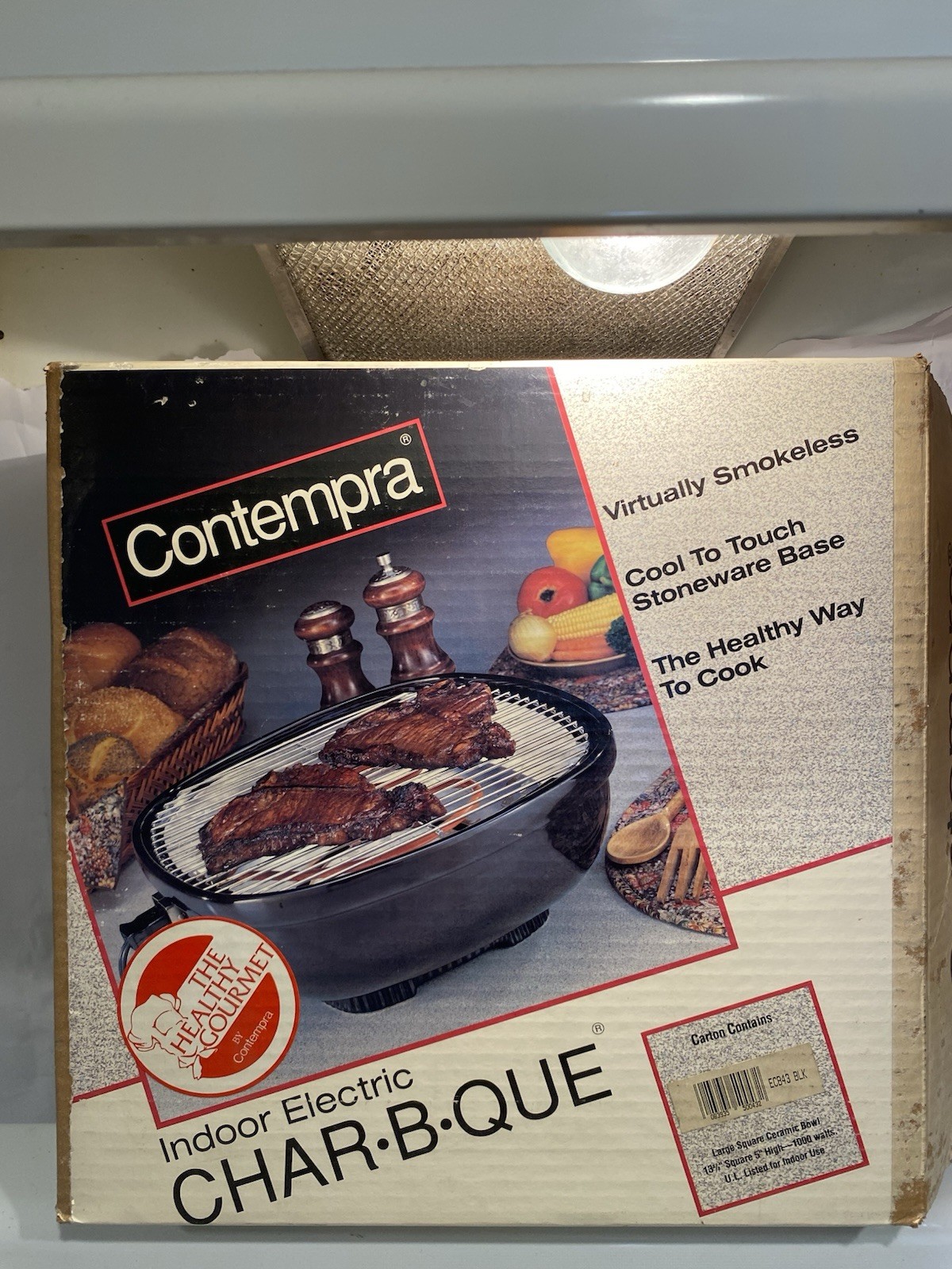 VTG NOS CONTEMPRA Indoor Electric Char-B-Que Barbecue w/Enameled Grill Top N Box