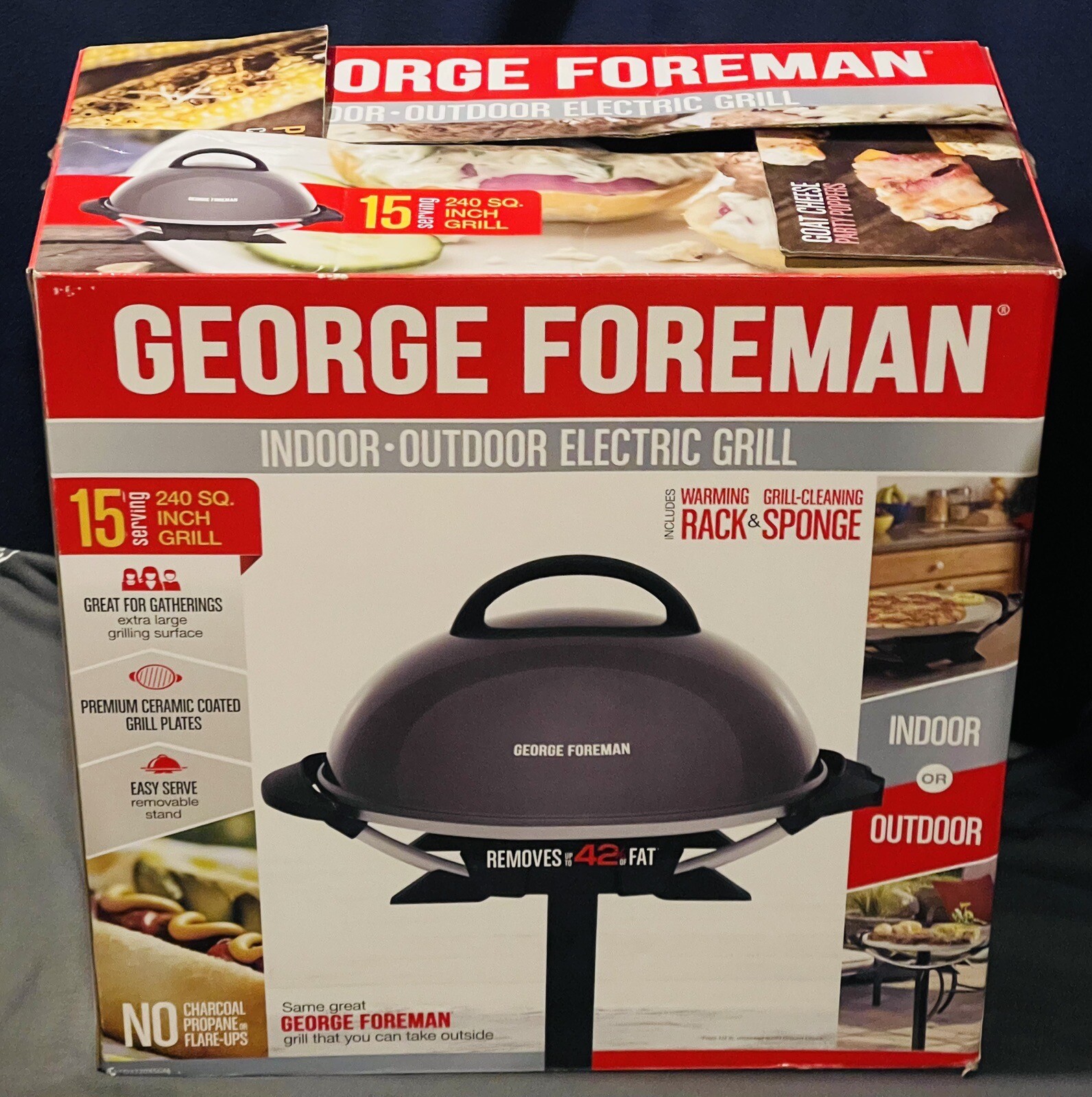 George Foreman 15 Serving 240 Sq. inch Indoor/Outdoor Electric Grill W/Stand
