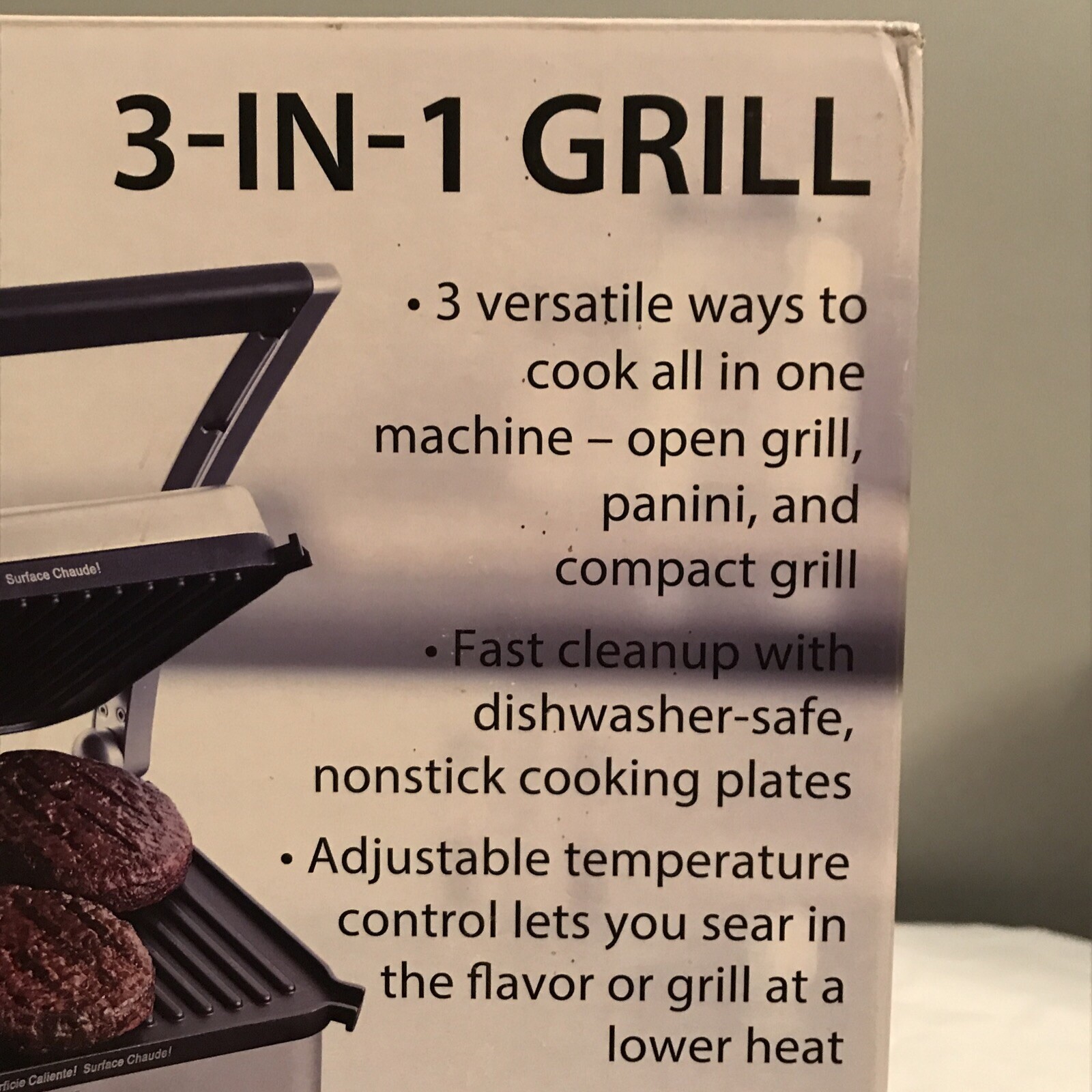 Farberware 3-in-1 NonStick Grill Panini Press Compact Grill Dishwasher Safe New