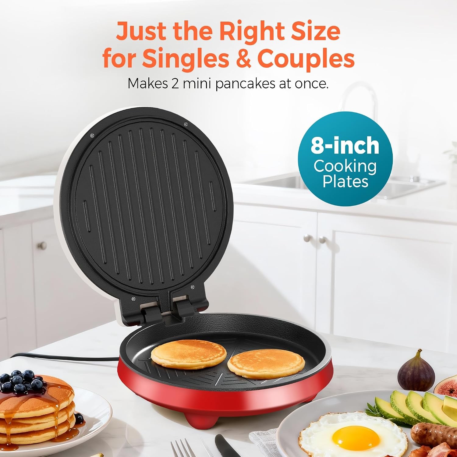 3-in-1 Electric Griddle & Sandwich Maker 8″ Nonstick Round Griddle & Panini