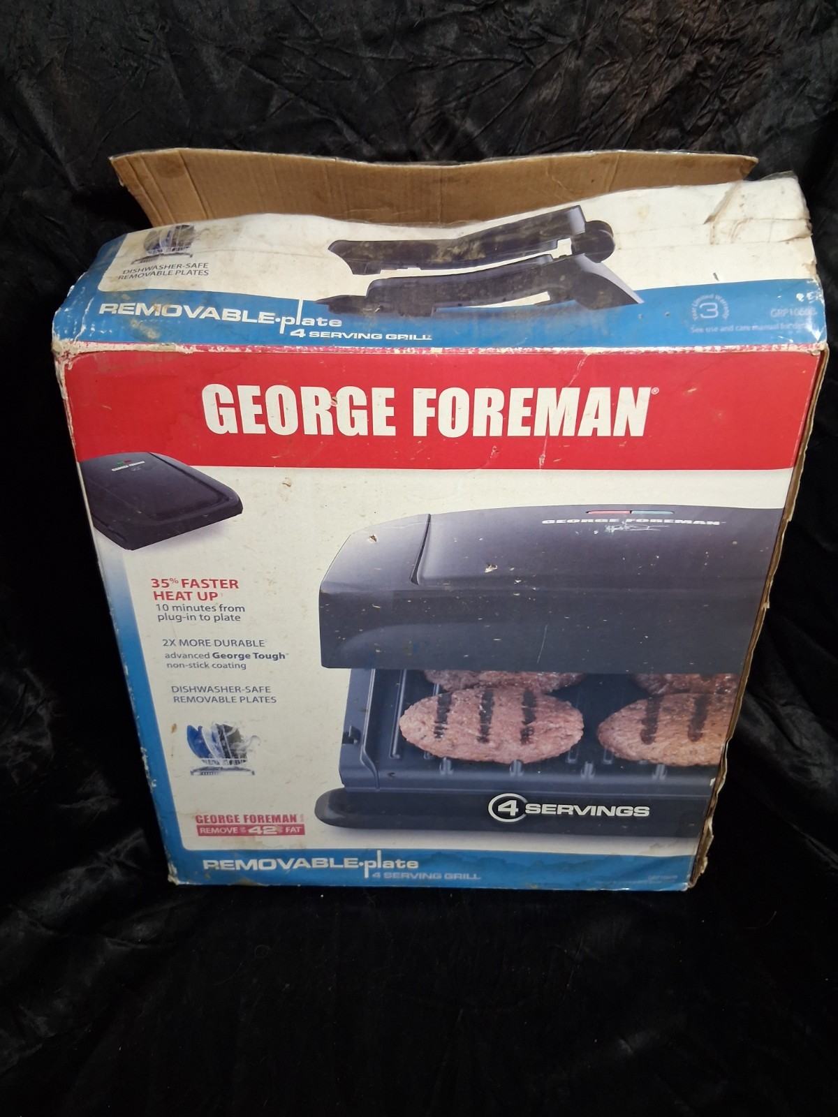 George Foreman GRP1060B Removable Plate Grill 4-Serving Black Used Tested