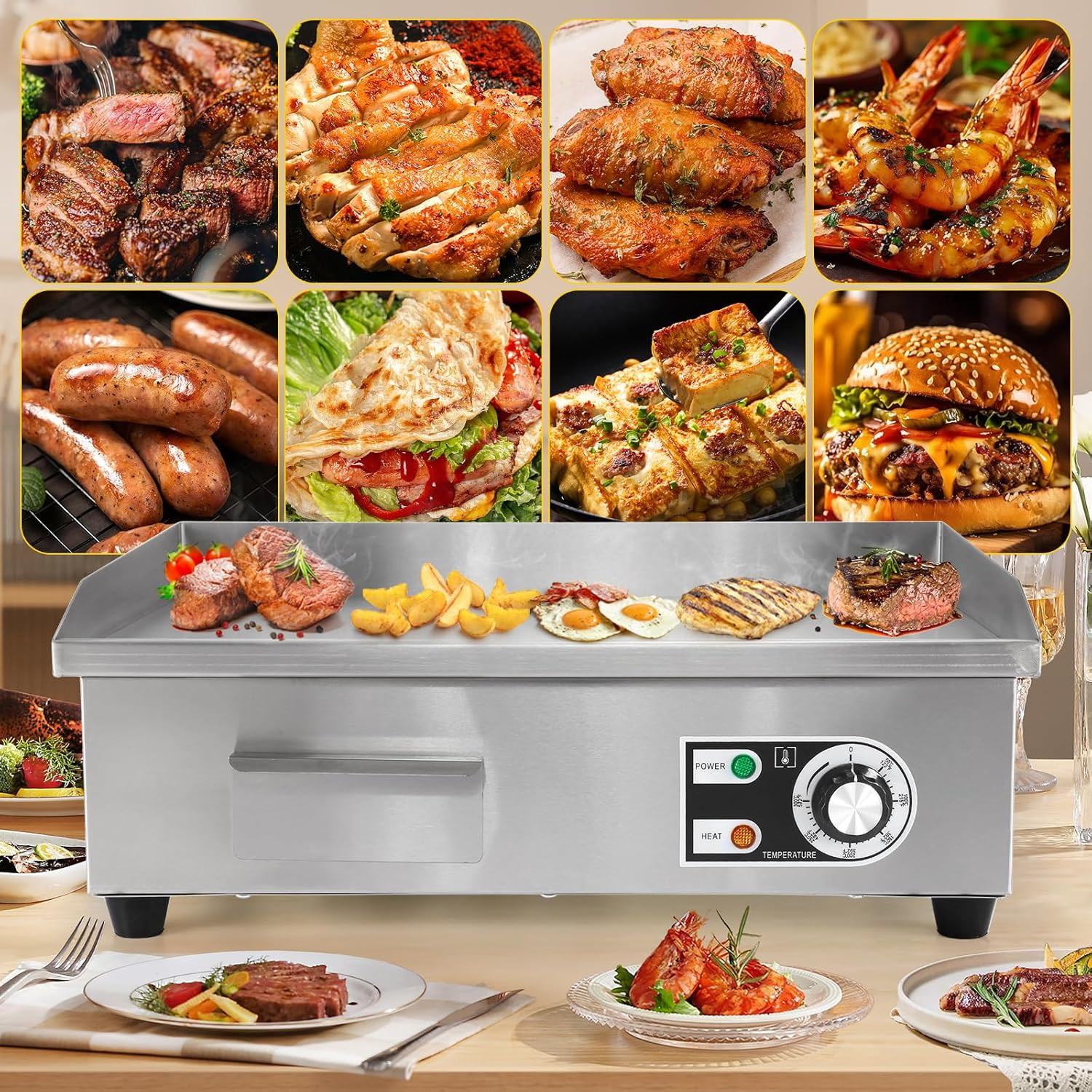 Commercial Electric Griddle 22” Flat Top Grill Countertop 3000W Stainless Steel
