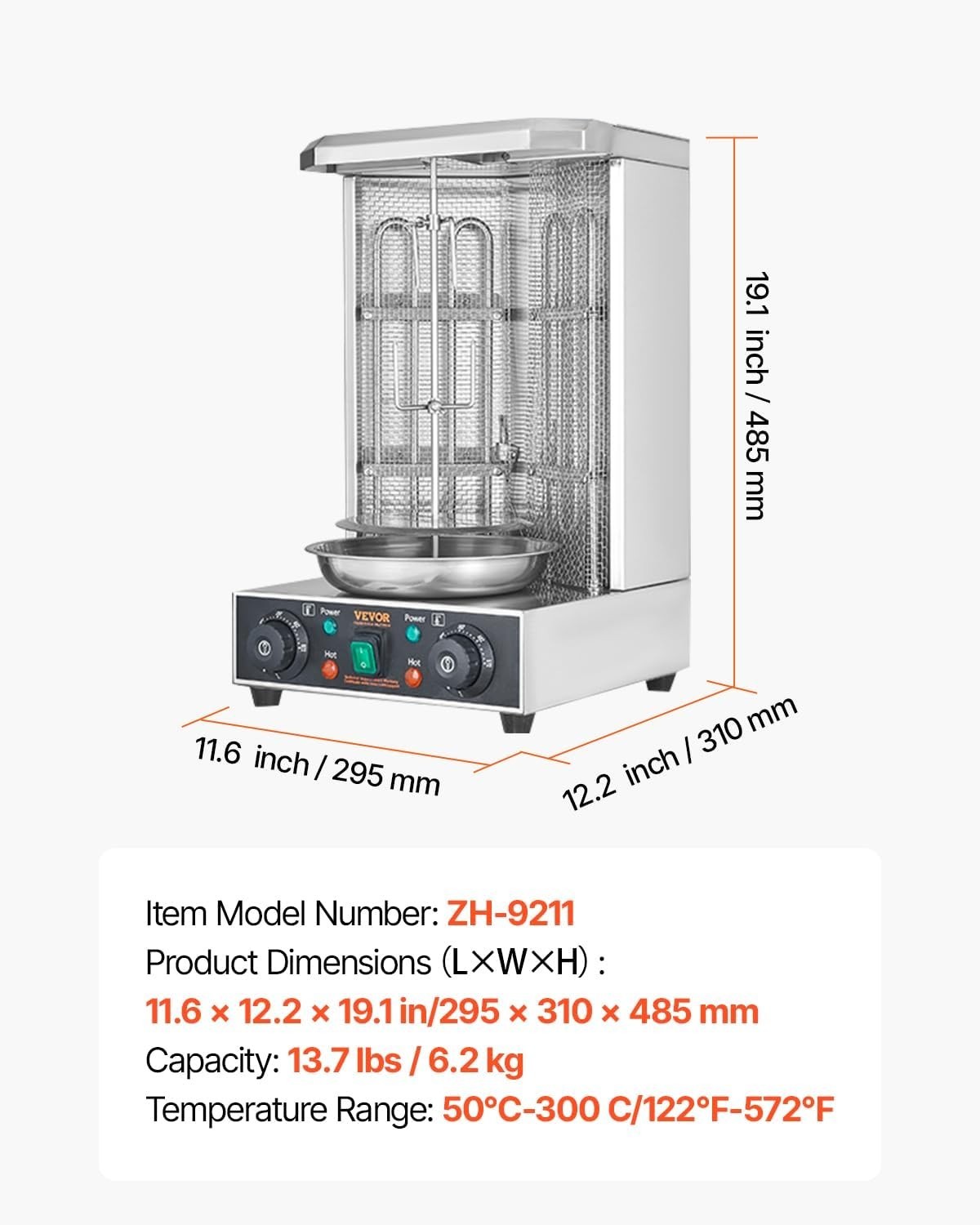 Shawarma Grill Machine, 122°F-572°F, 13Lbs Capacity, Chicken Shawarma Cooker,