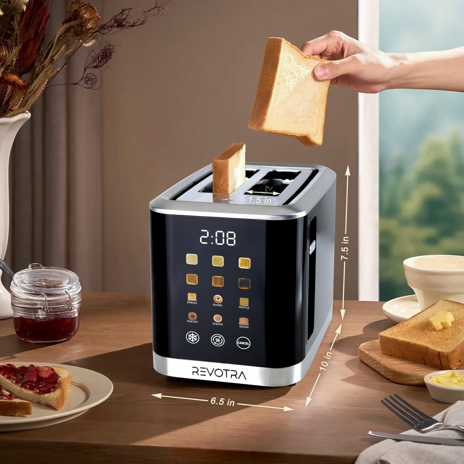 2 Slice Toaster Stainless Steel with LED Display, large, 2 piece smart model