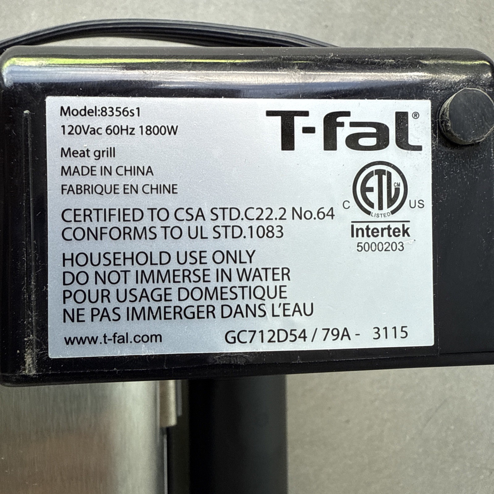 T-Fal OptiGrill 8356s1 Meat Grill Automatic Sensor Panini no drip tray!