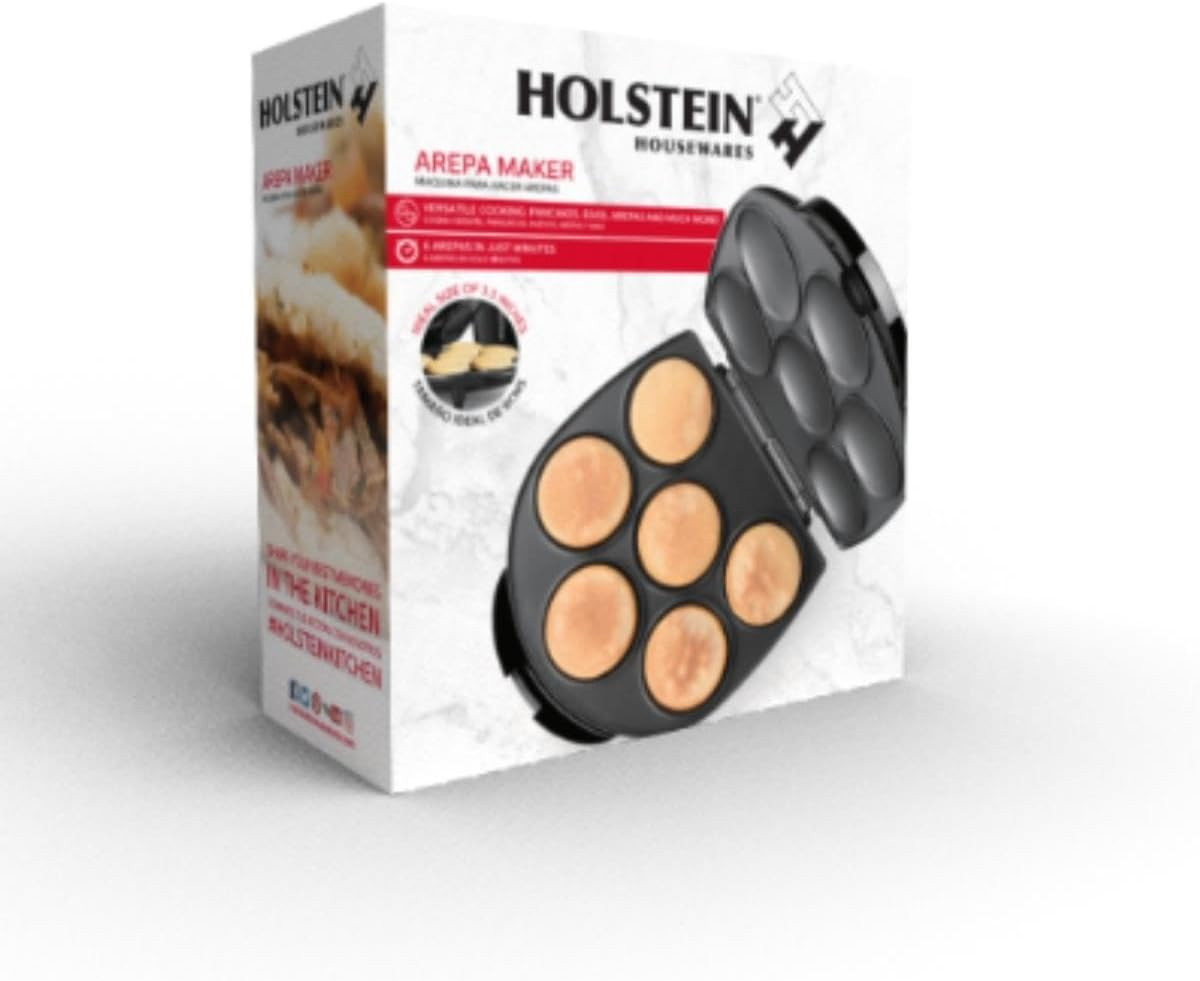 Holstein Housewares 12 Inch Black Arepa Maker Multi Food Griddle 6 Capacity