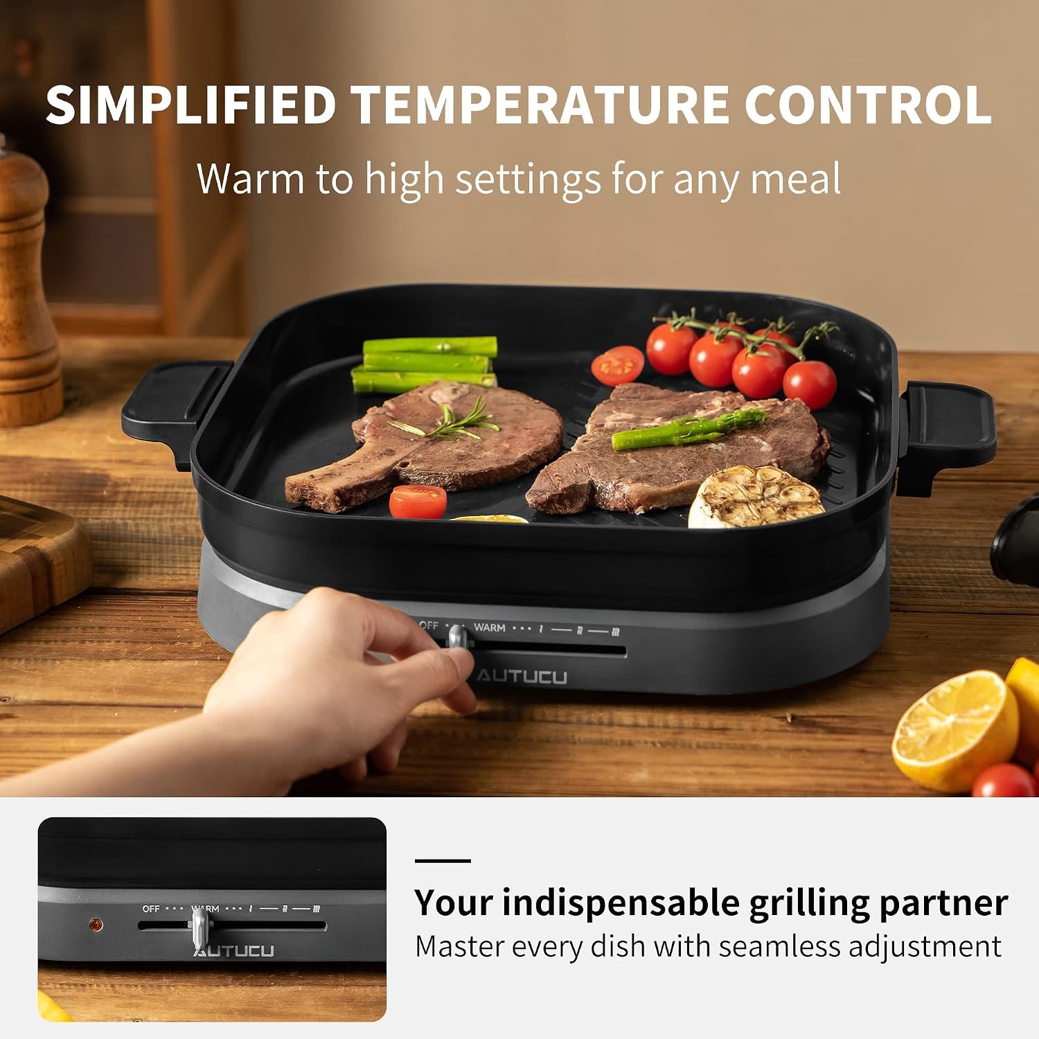 T2NA 2-in-1 Electric Griddle Nonstick Flat Grill PFOA-Free Ceramic-Coated