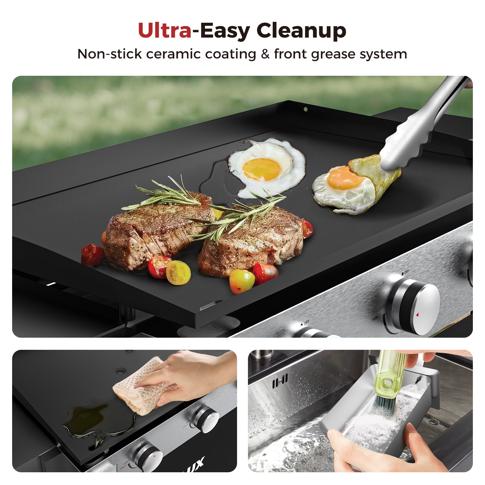 27″ Portable Propane Griddle Flat Top Grill for RV Camping Tailgate 3 Burner