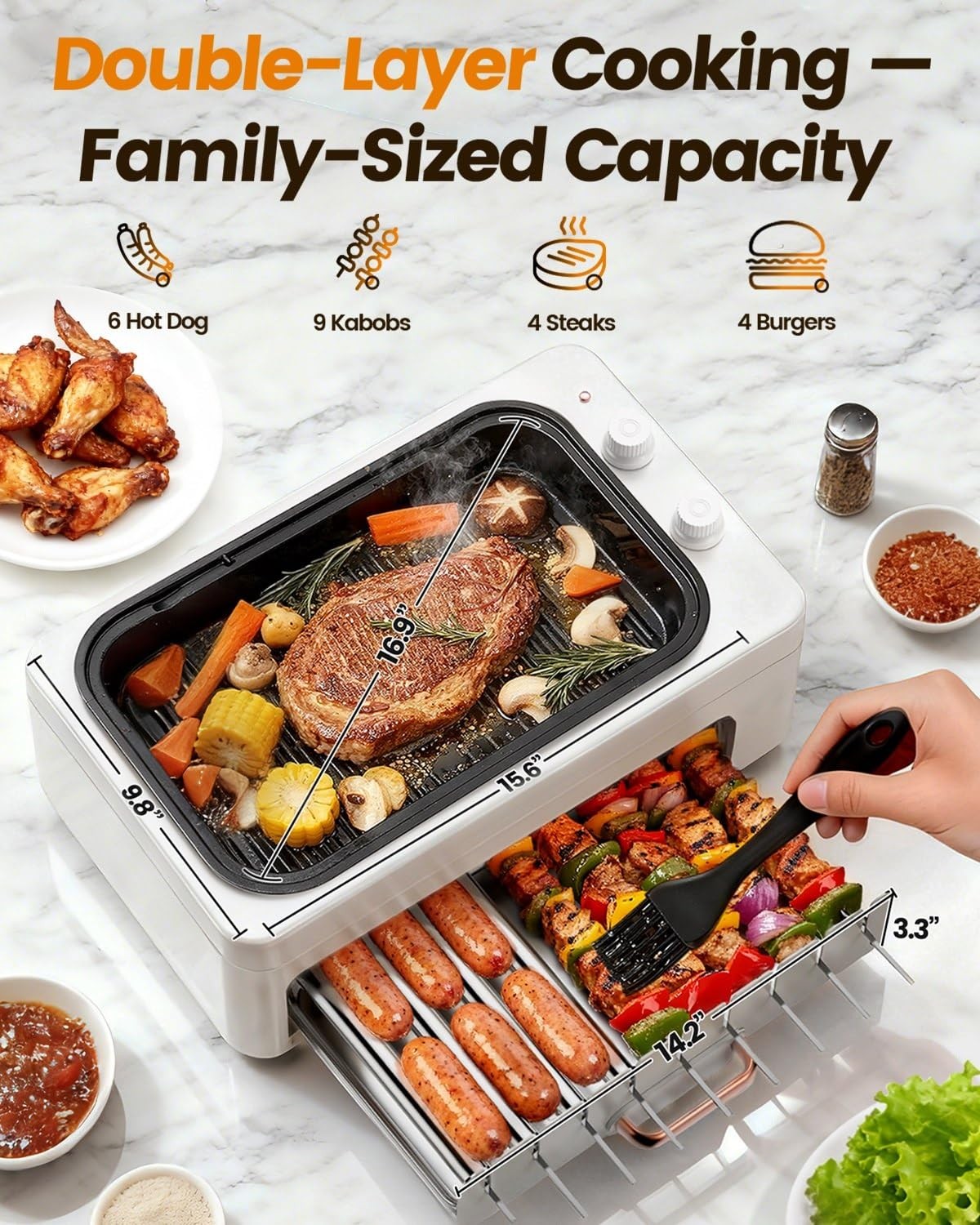 XHJ 4-in-1 Electric Indoor Grill Smokeless Home,Countertop Electric Grill