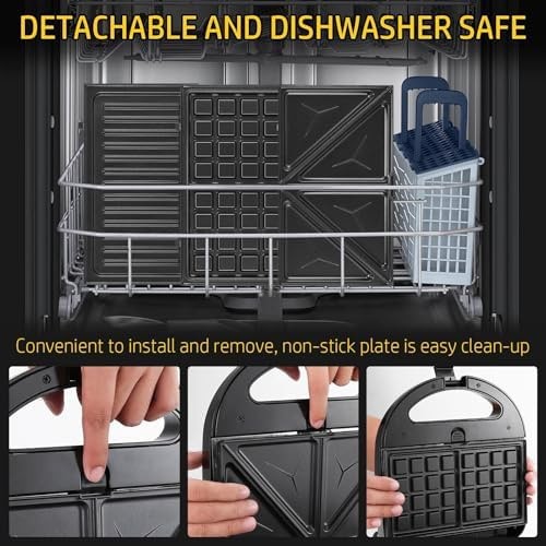 OSTBA 3-in-1 Waffle Maker with Removable Plates, Sandwich Maker | 750W Heatin…