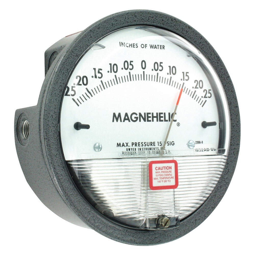 DWYER 2300-0 Pressure Gauge,0.25In to 0 to 0.25In H2O 1W471