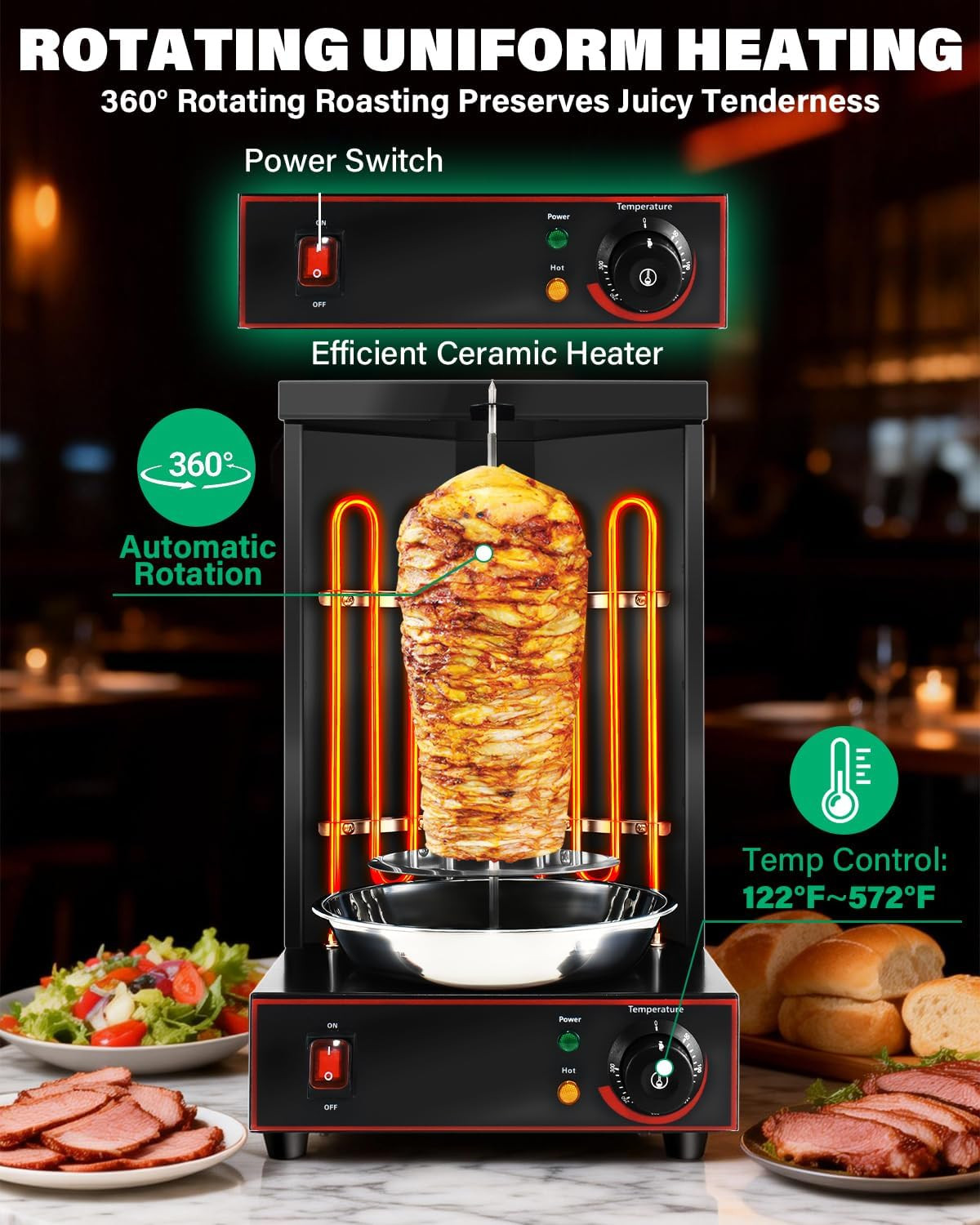 Electric Shawarma Grill Machine Countertop Rotisserie Turkey Maker Vertical Barb