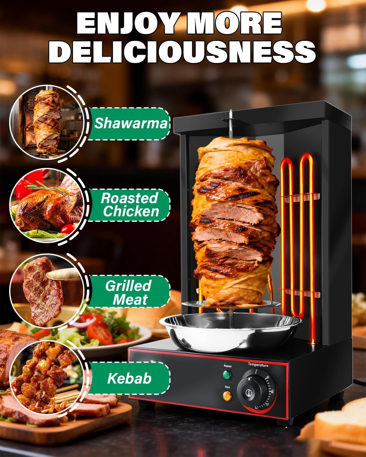 Electric Shawarma Grill Machine Countertop Rotisserie Turkey Maker Vertical Barb