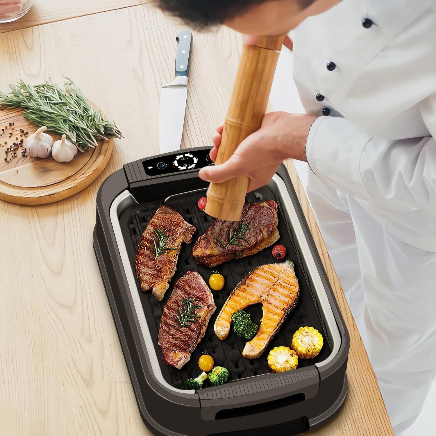 Indoor Smokeless Grill, 1500W Electric Indoor Grill with Tempered Glass Lid
