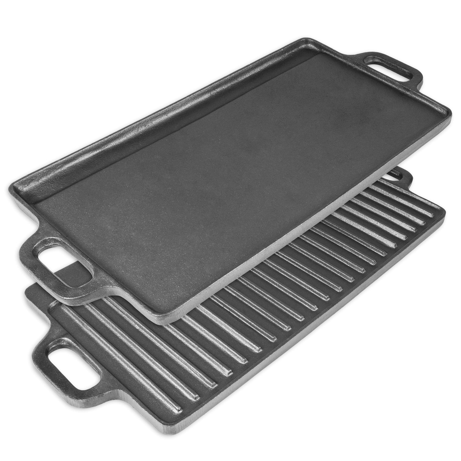 ProSource 2-in-1 Reversible 19.5”x9” Cast Iron Griddle Preseasoned w/ Handles