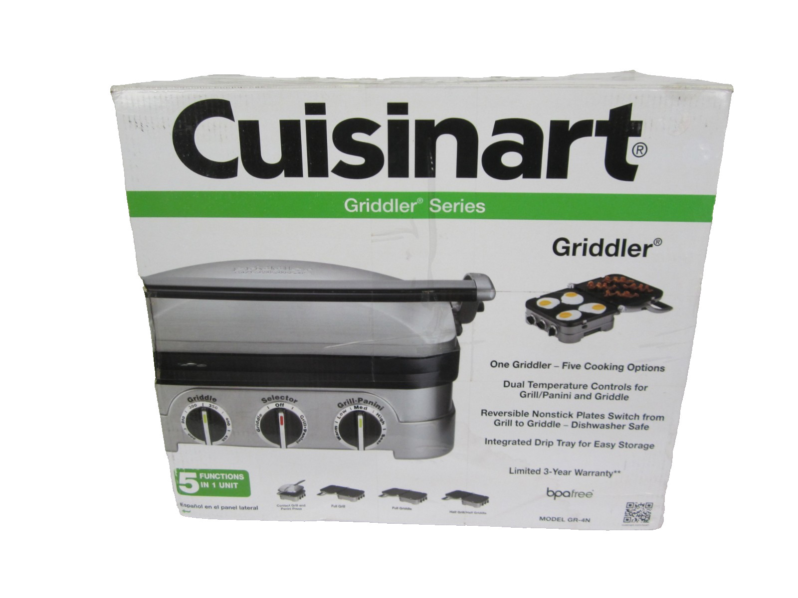 Cuisinart 5-in-1 Grill Griddler Panini Maker Set GR-4N Nonstick Plate Working