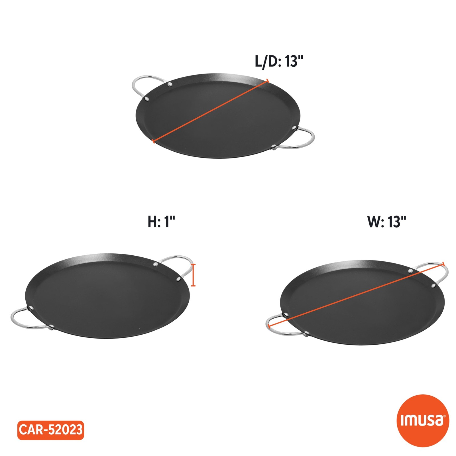 IMUSA USA CAR-52023 14″ Nonstick Carbon Steel Small Round Comal with Metal