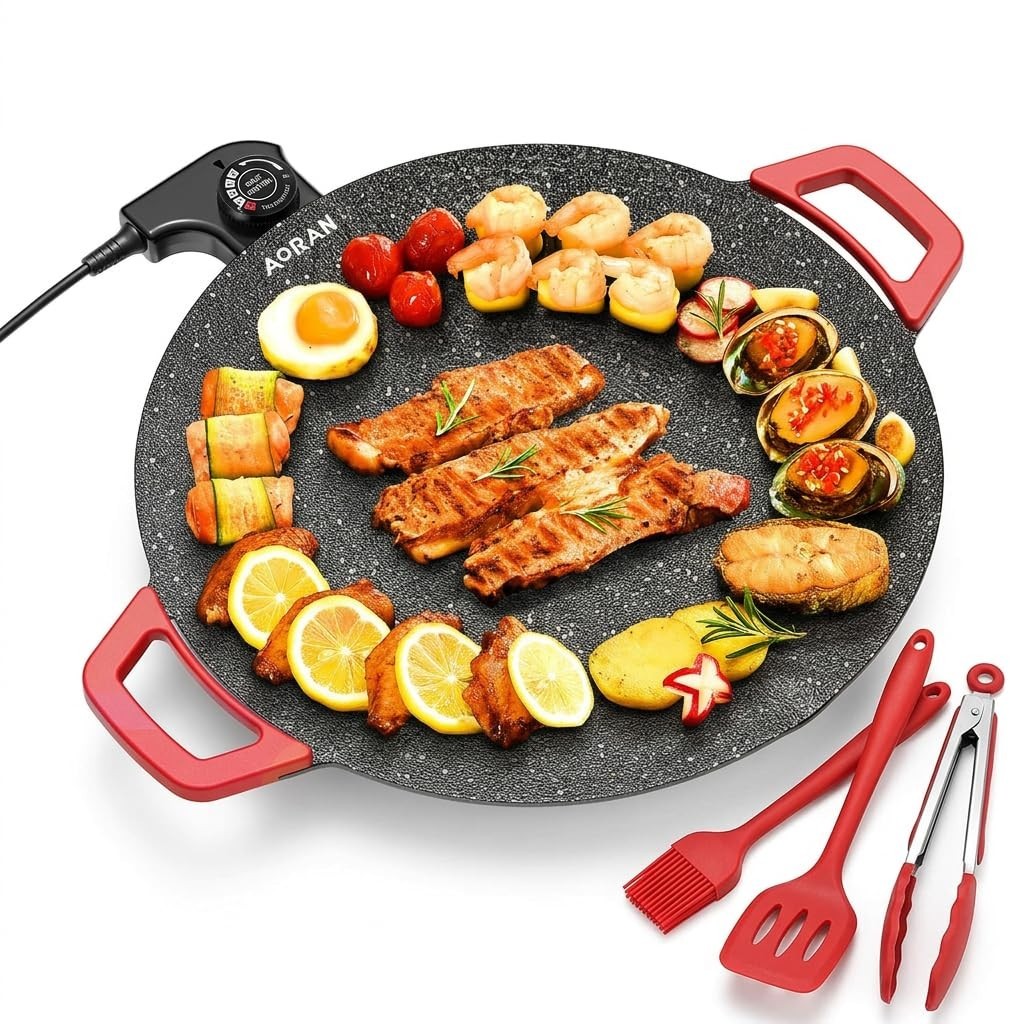 AORAN Indoor Grills Electric Smokeless – Nonstick Electric Griddle for Indoor