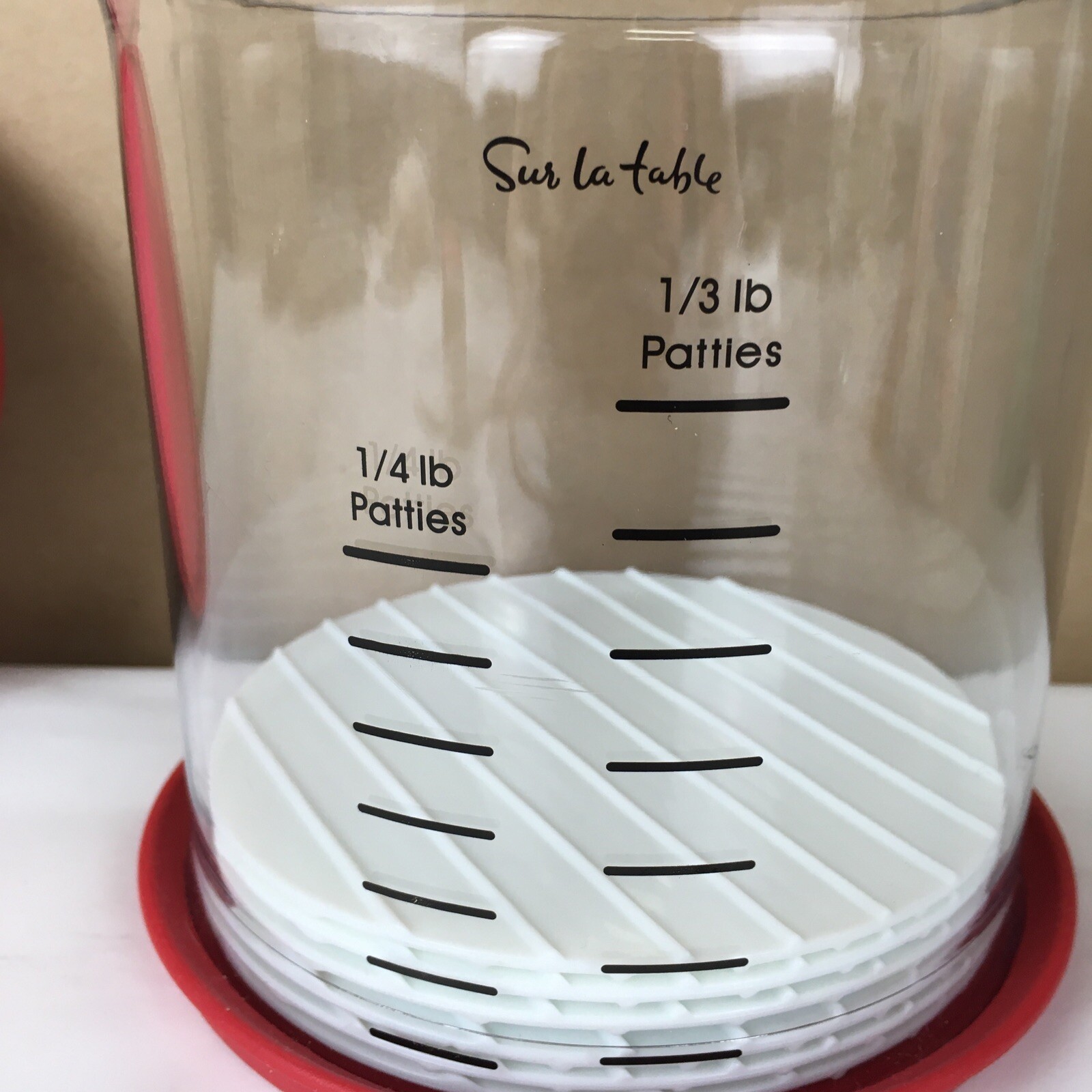 Sur La Table Hamburger Press & Storage Container 1/3 & 1/4 Lb Patty Markers