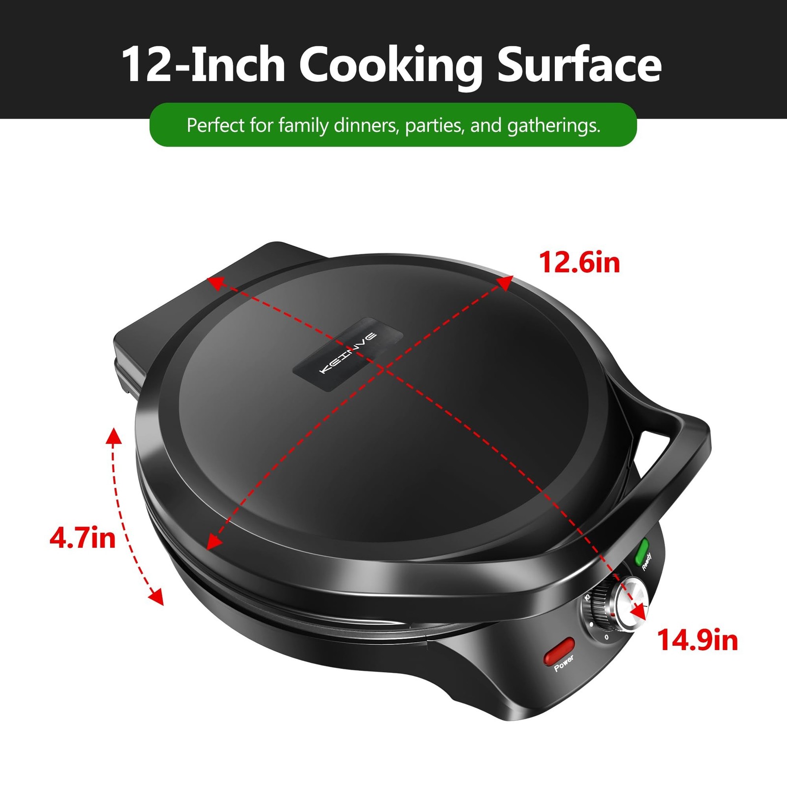 KEINVE 1500W Electric Griddle, 2-in-1 Indoor Griddle And Pizza Maker 30-Min
