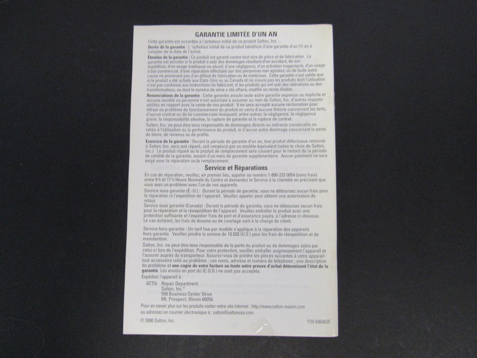 George Foreman Owner’s Manual 2000 ~ Model No. GR26 CB Grilling Machine Salton
