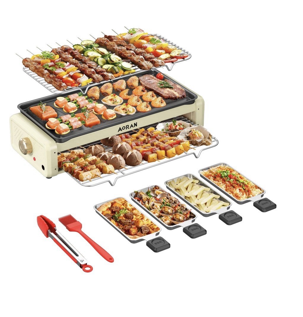 AORAN Indoor Electric Grill 1800W Adjustable Temp Removable Plate 20.47×9.29in