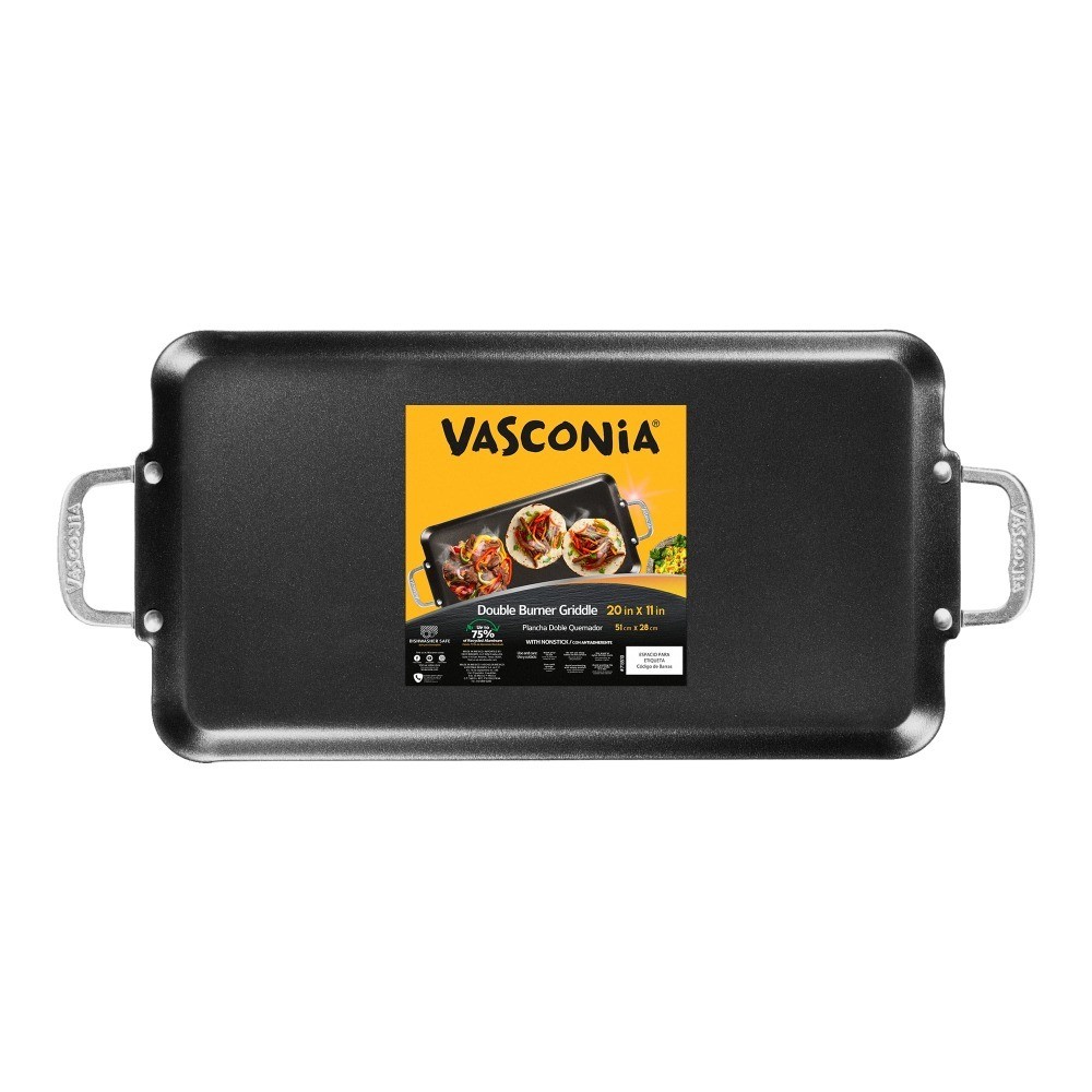 Nonstick Double Burner Griddle 20×11 Inch, 100% Aluminum, Oven Safe 450°F,