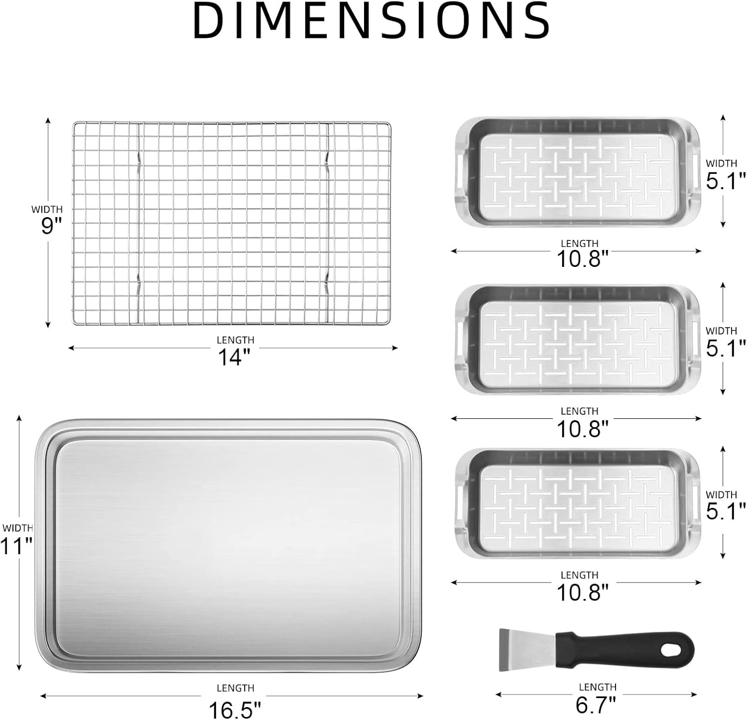 6-Piece Grill Tray Set | Stainless Steel Prep Pan with Cooling Rack, BBQ Gift